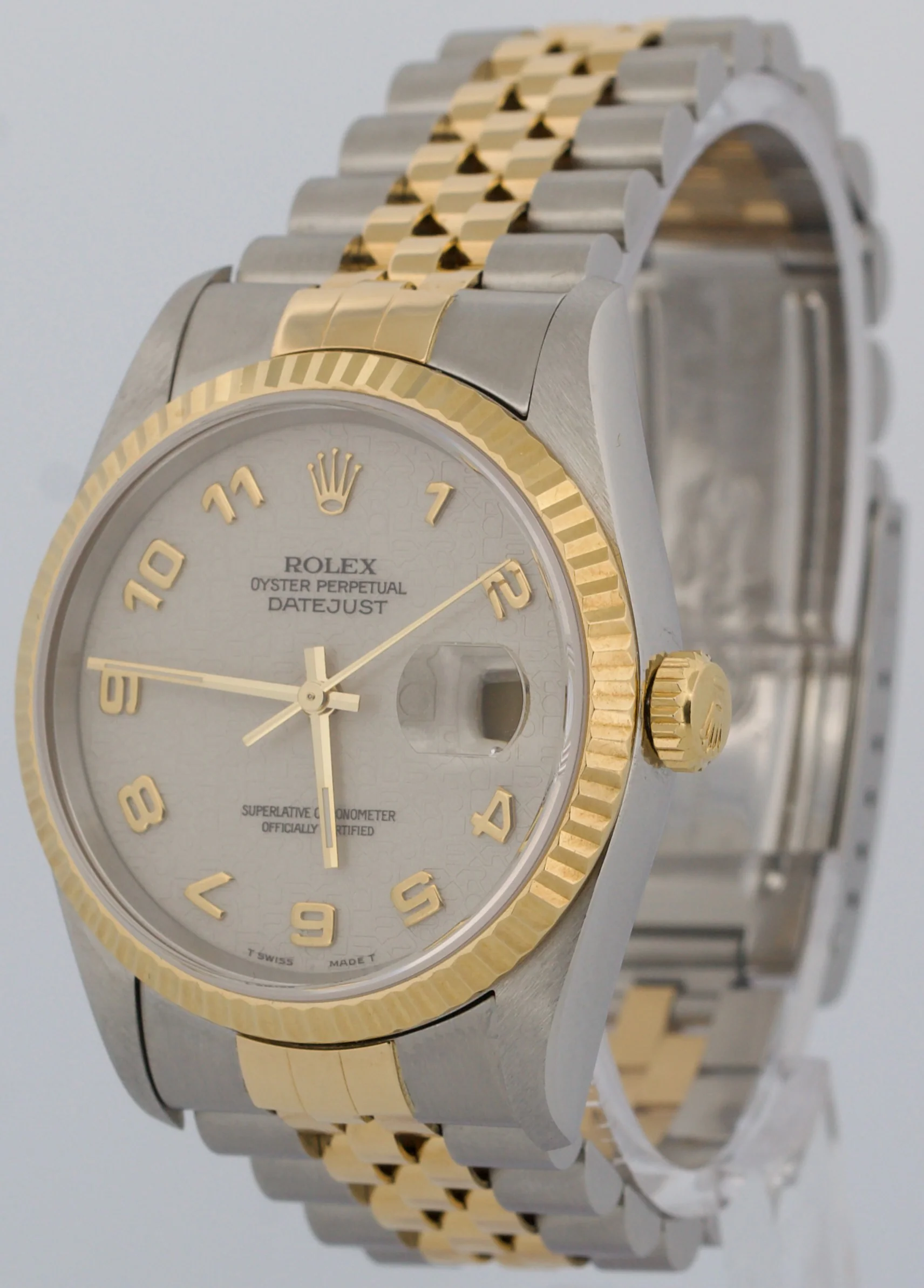 UNPOLISHED Rolex DateJust 36mm IVORY ARABIC ANNIVERSARY 18K JUBILEE Steel 16233 - Image 3