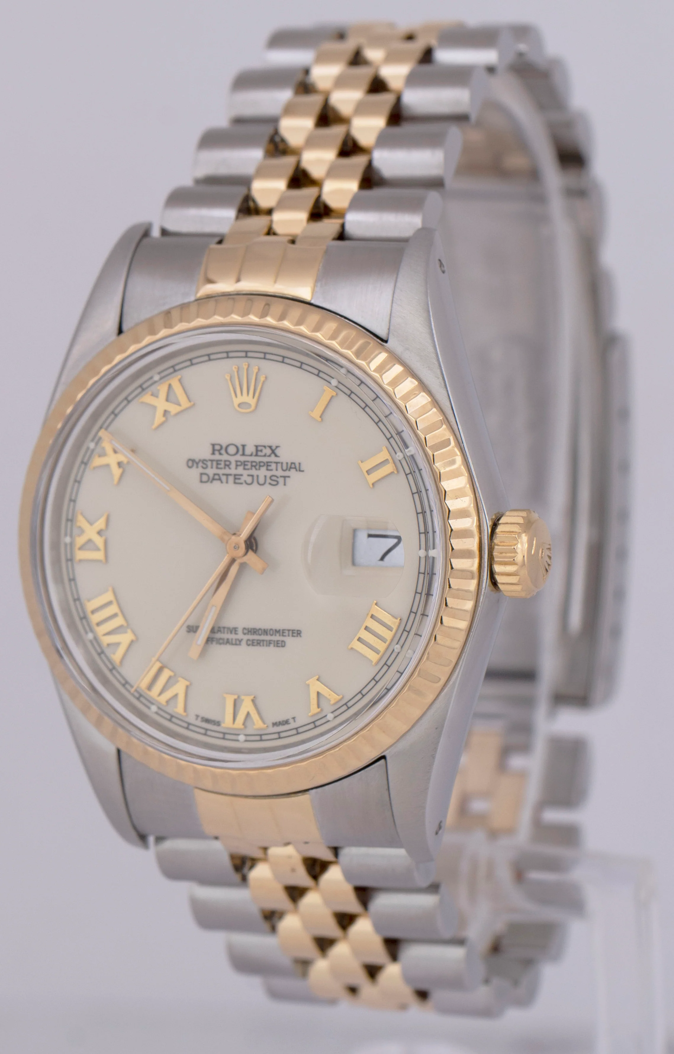 Rolex DateJust 36mm Ivory Roman Fluted Two-Tone 18K Yellow Gold JUBILEE 16013 - Image 3