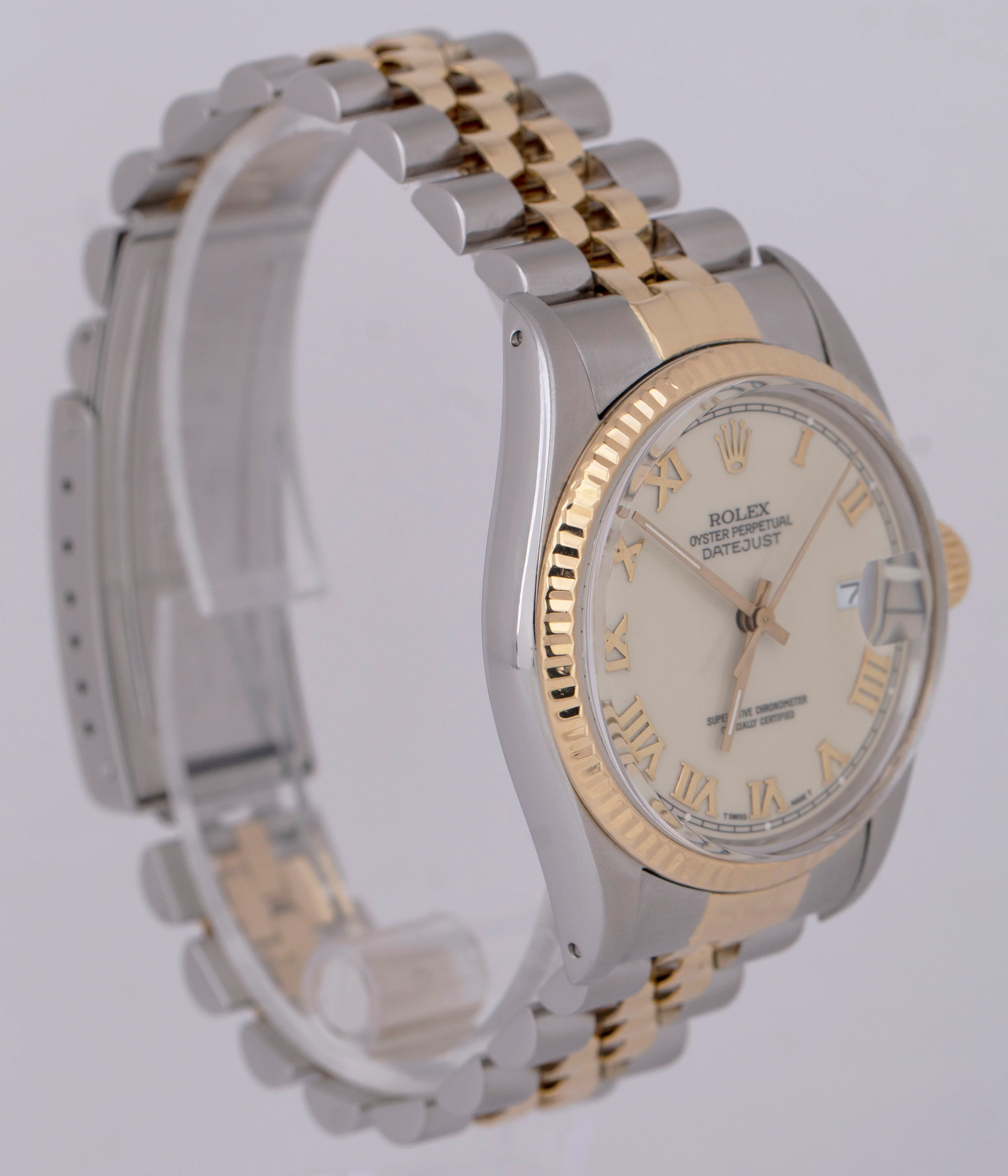 Rolex DateJust 36mm Ivory Roman Fluted Two-Tone 18K Yellow Gold JUBILEE 16013 - Image 4
