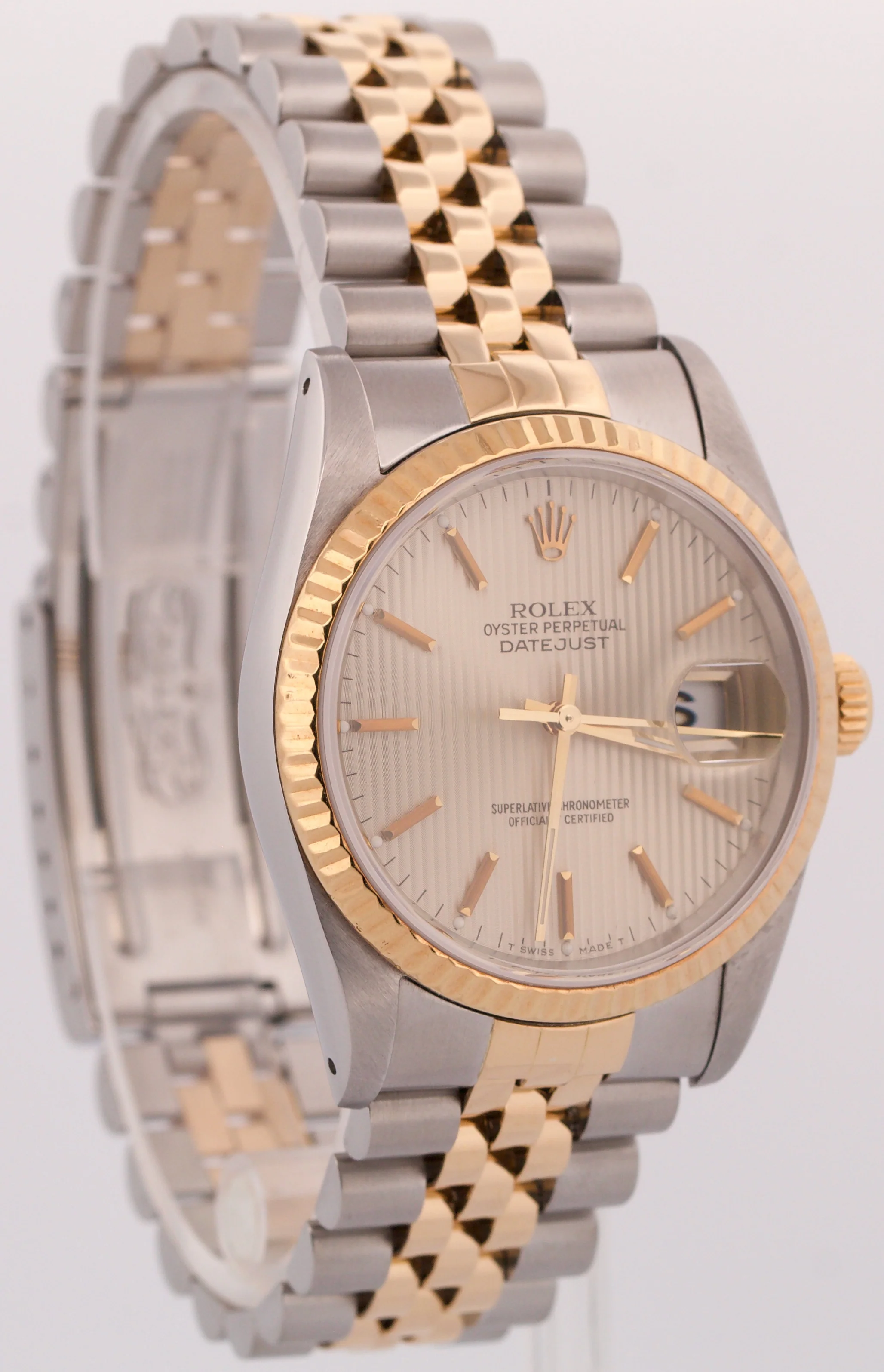 Rolex DateJust 36mm IVORY TAPESTRY Two-Tone 18K Gold Steel JUBILEE Watch 16233 - Image 4