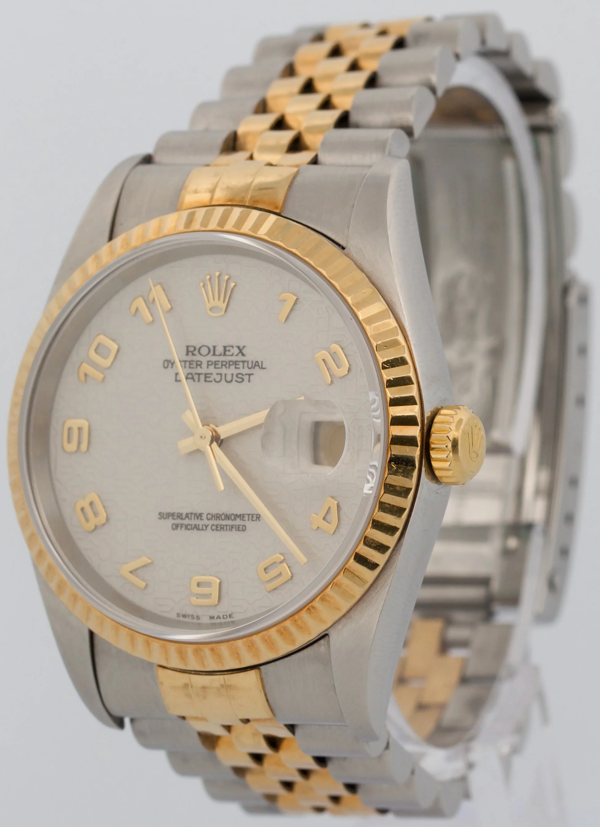 Rolex DateJust 36mm JUBILEE IVORY ARABIC 18K Yellow Gold Steel 16233 Watch - Image 3