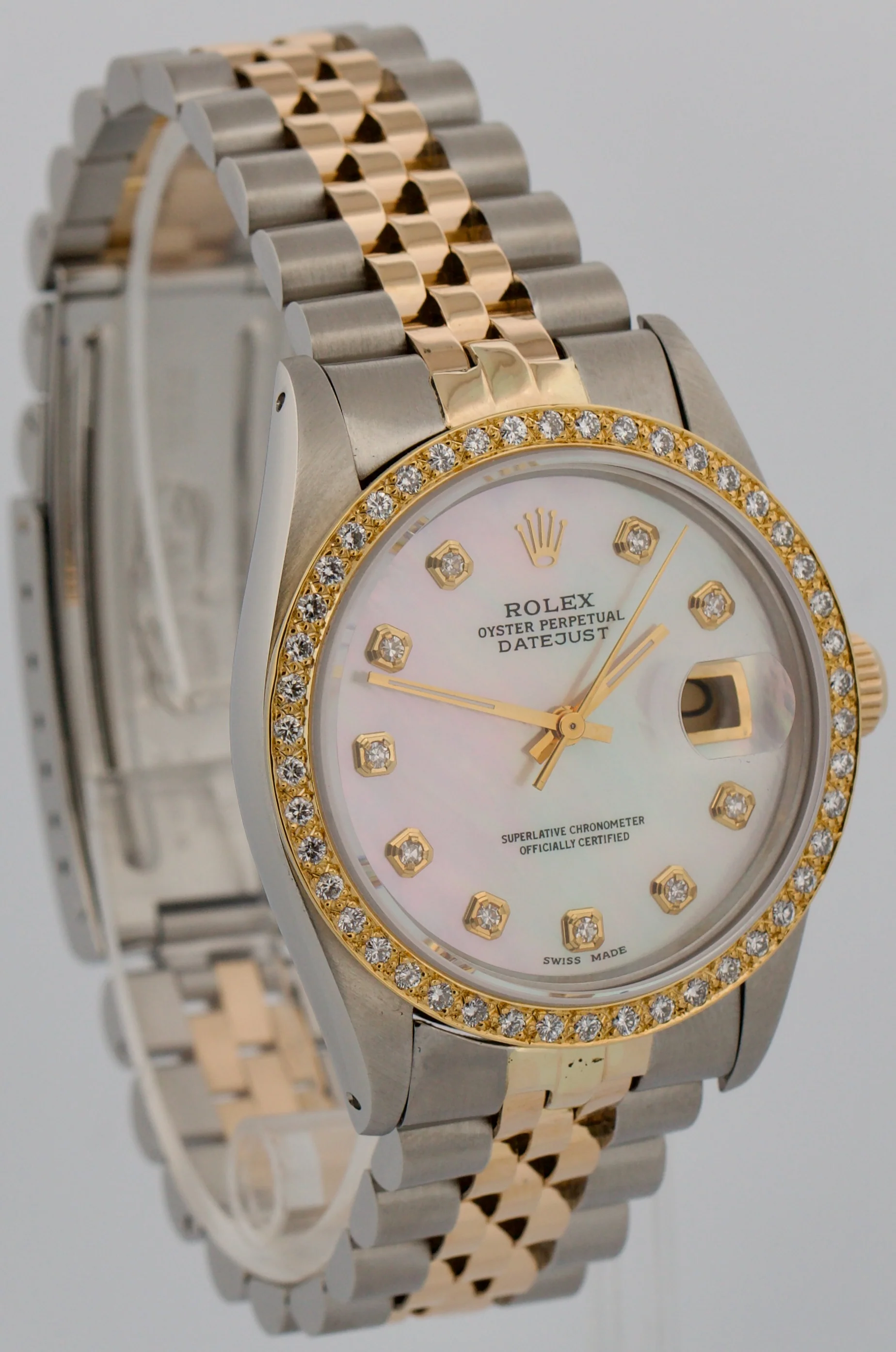 Rolex DateJust 36mm MOP DIAMOND Two-Tone 18K Yellow Gold JUBILEE Watch 16013 - Image 4