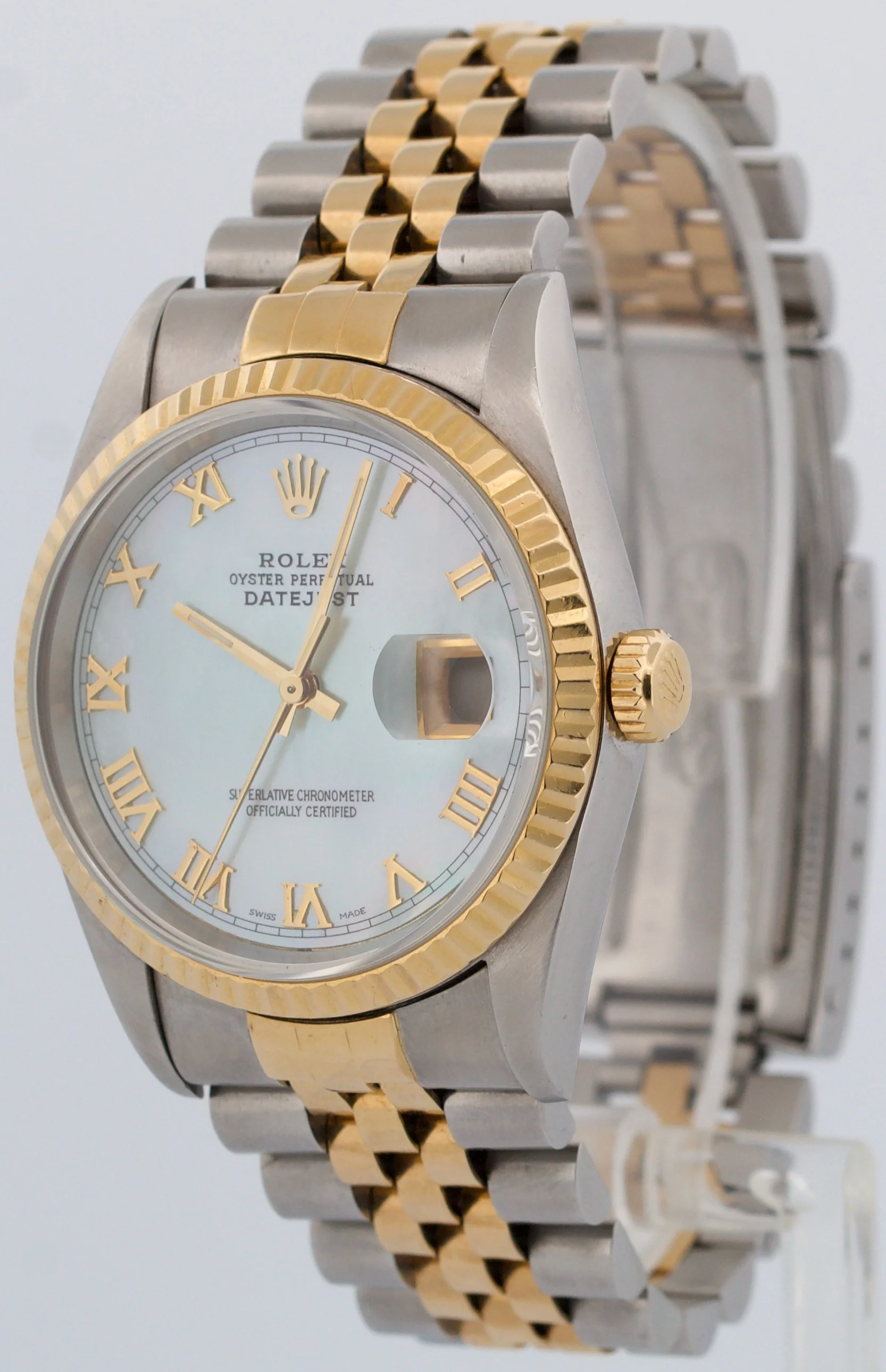 Rolex DateJust 36mm MOP ROMAN 18K Yellow Gold Fluted Steel JUBILEE 16233 Watch - Image 3