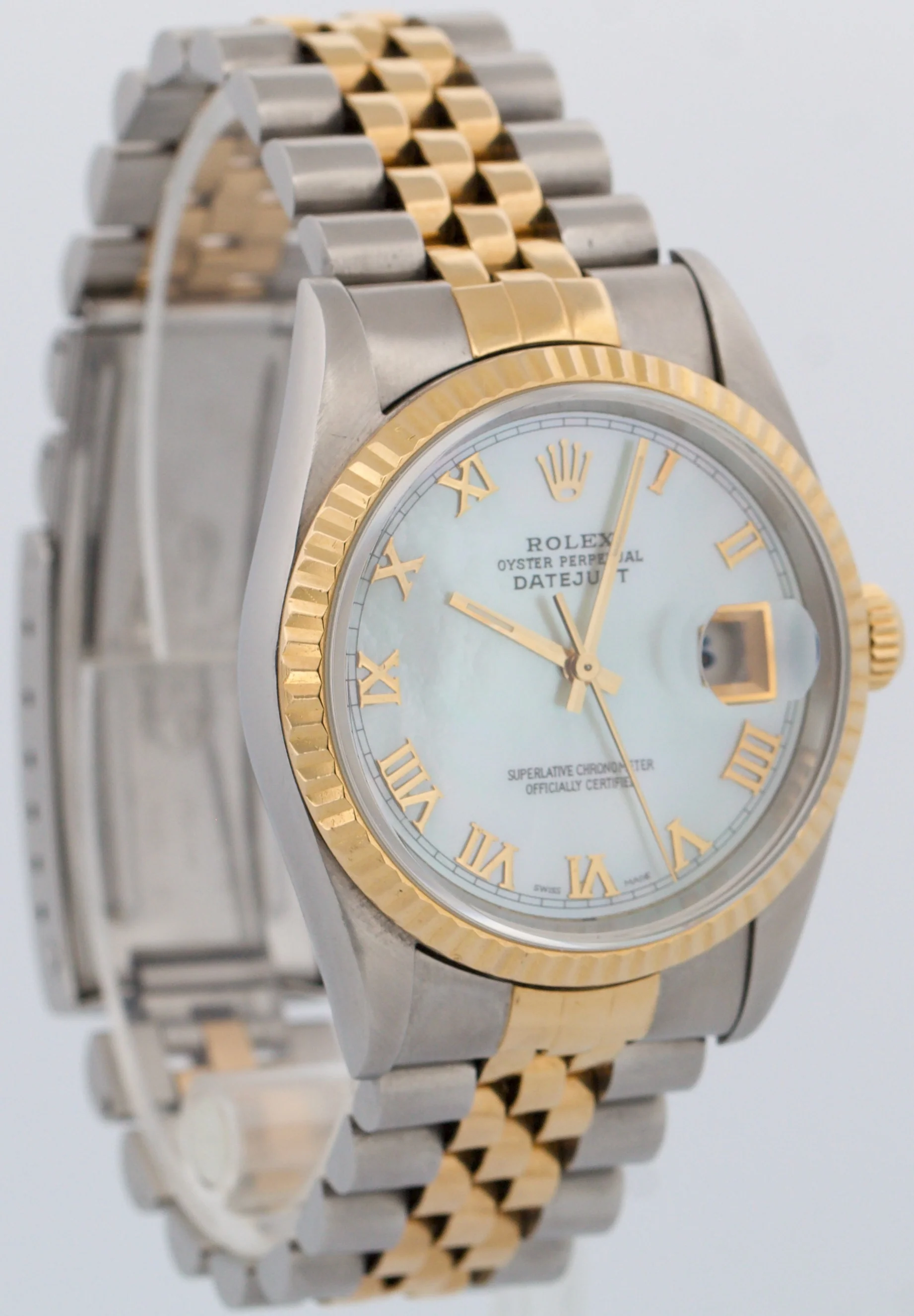Rolex DateJust 36mm MOP ROMAN 18K Yellow Gold Fluted Steel JUBILEE 16233 Watch - Image 4