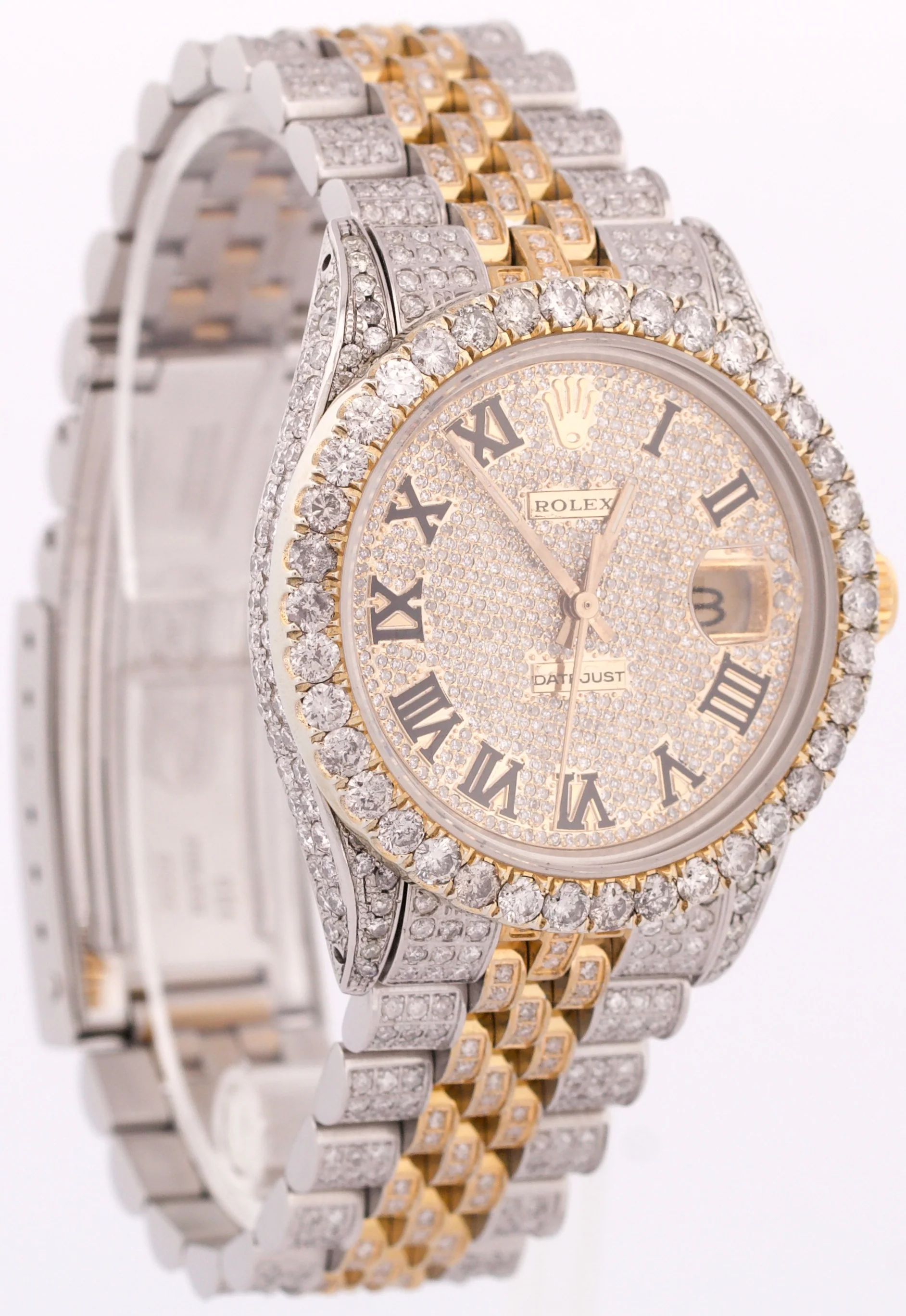 Rolex DateJust 36mm PAVE DIAMOND ROMAN 18K Gold Two-Tone Steel JUBILEE 16013 - Image 4
