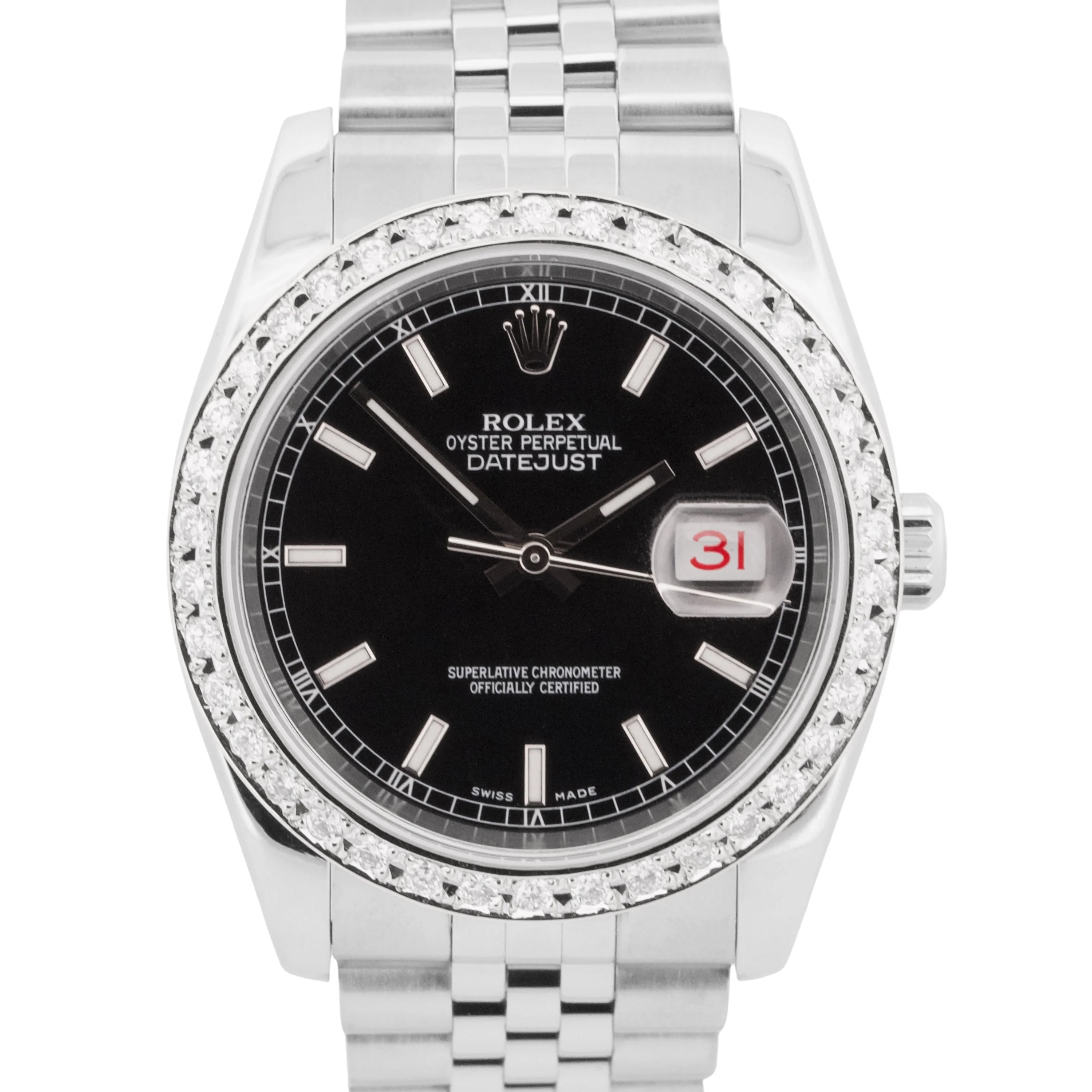 Rolex DateJust 36mm RED ROULETTE Black 18K DIAMOND Steel SUPER JUBILEE 116234