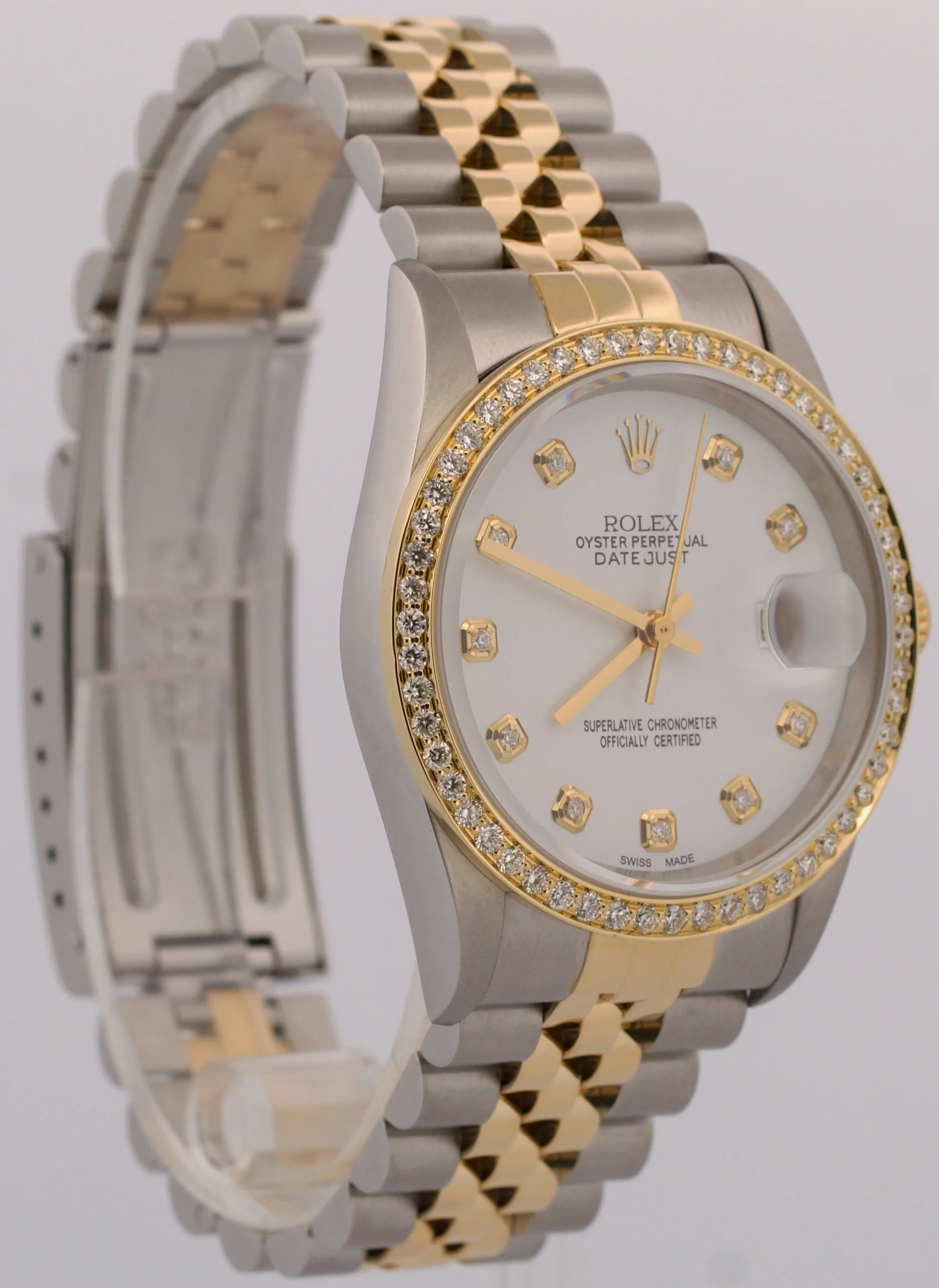 Rolex DateJust 36mm WHITE DIAMOND 18K Yellow Gold Steel JUBILEE 16233 Watch - Image 4
