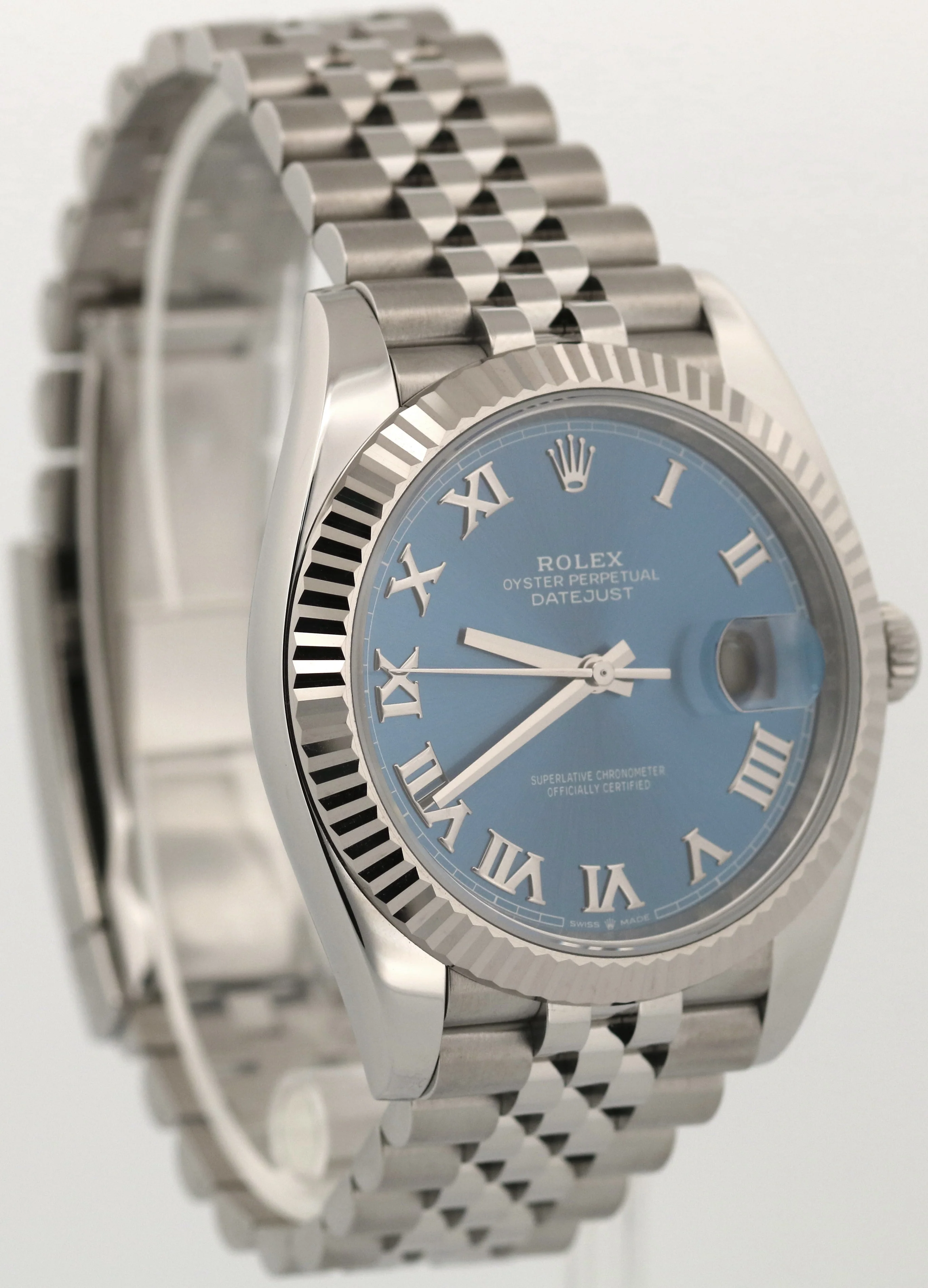 Rolex DateJust 41 AZZURRO BLUE ROMAN 18K Stainless Steel JUBILEE 41mm 126334 - Image 4