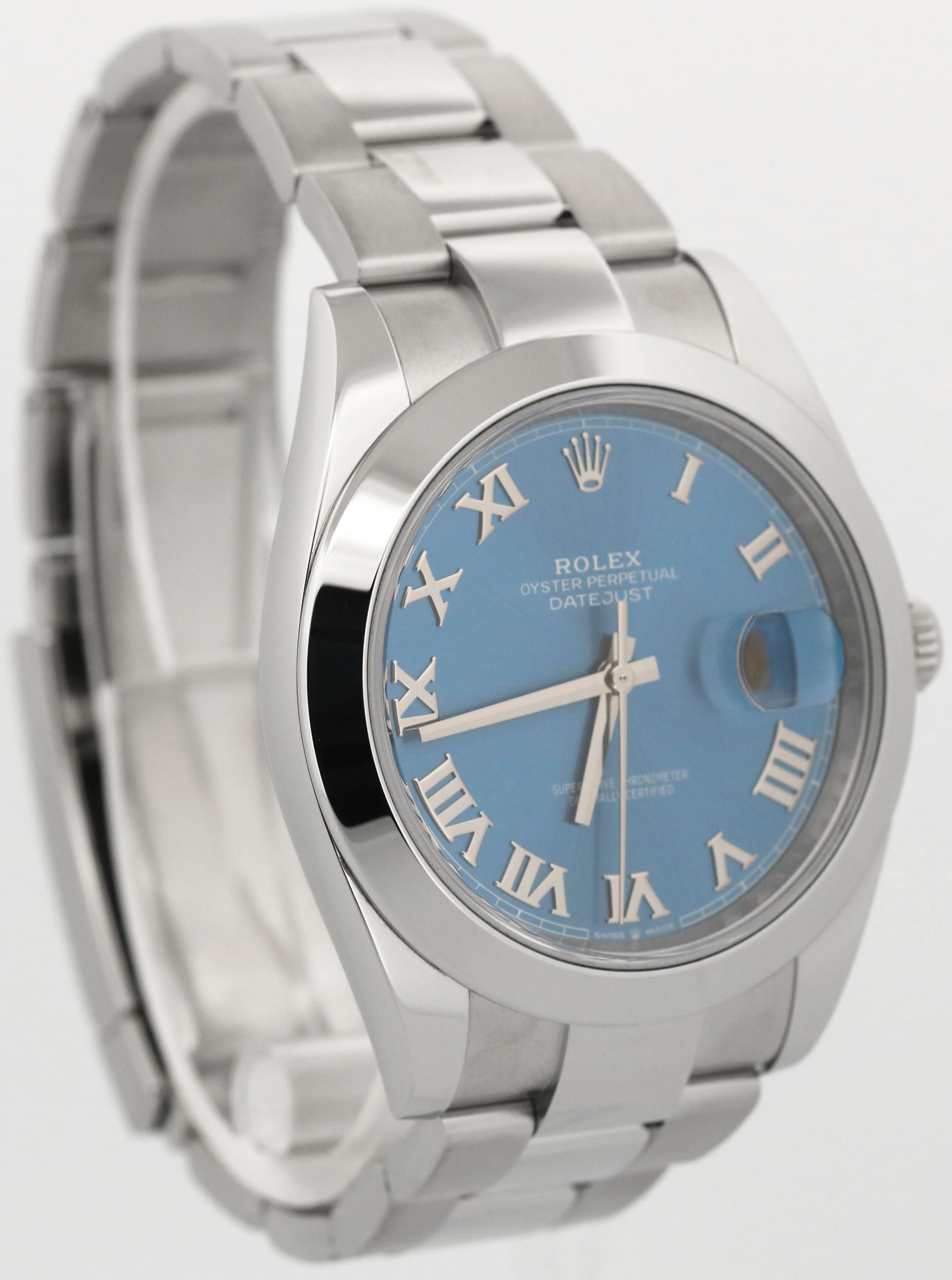 Rolex DateJust 41mm AZZURRO BLUE ROMAN Stainless Steel OYSTER Smooth 126300 BOX - Image 4
