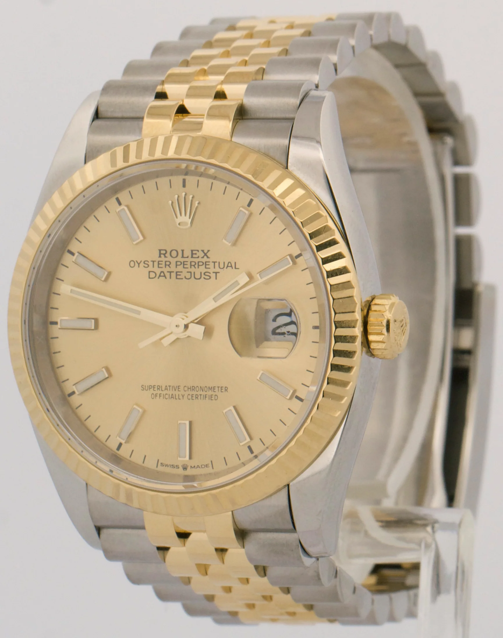 Rolex DateJust CHAMPAGNE Fluted 36mm Steel 18K Yellow Gold JUBILEE Watch 126233 - Image 3