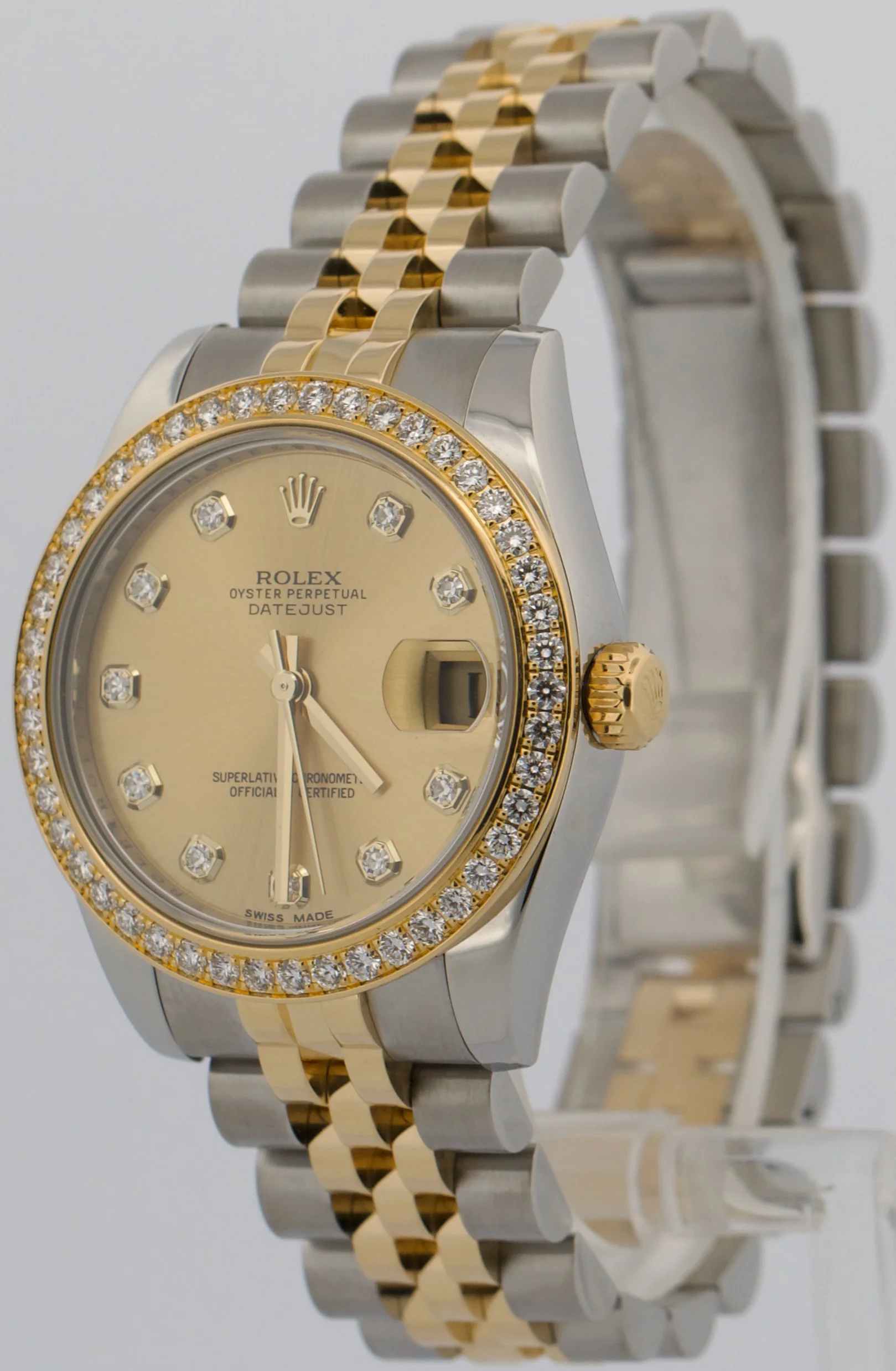Rolex DateJust FACTORY CHAMPAGNE DIAMOND 31mm 18K Gold SUPER JUBILEE 178383 - Image 3