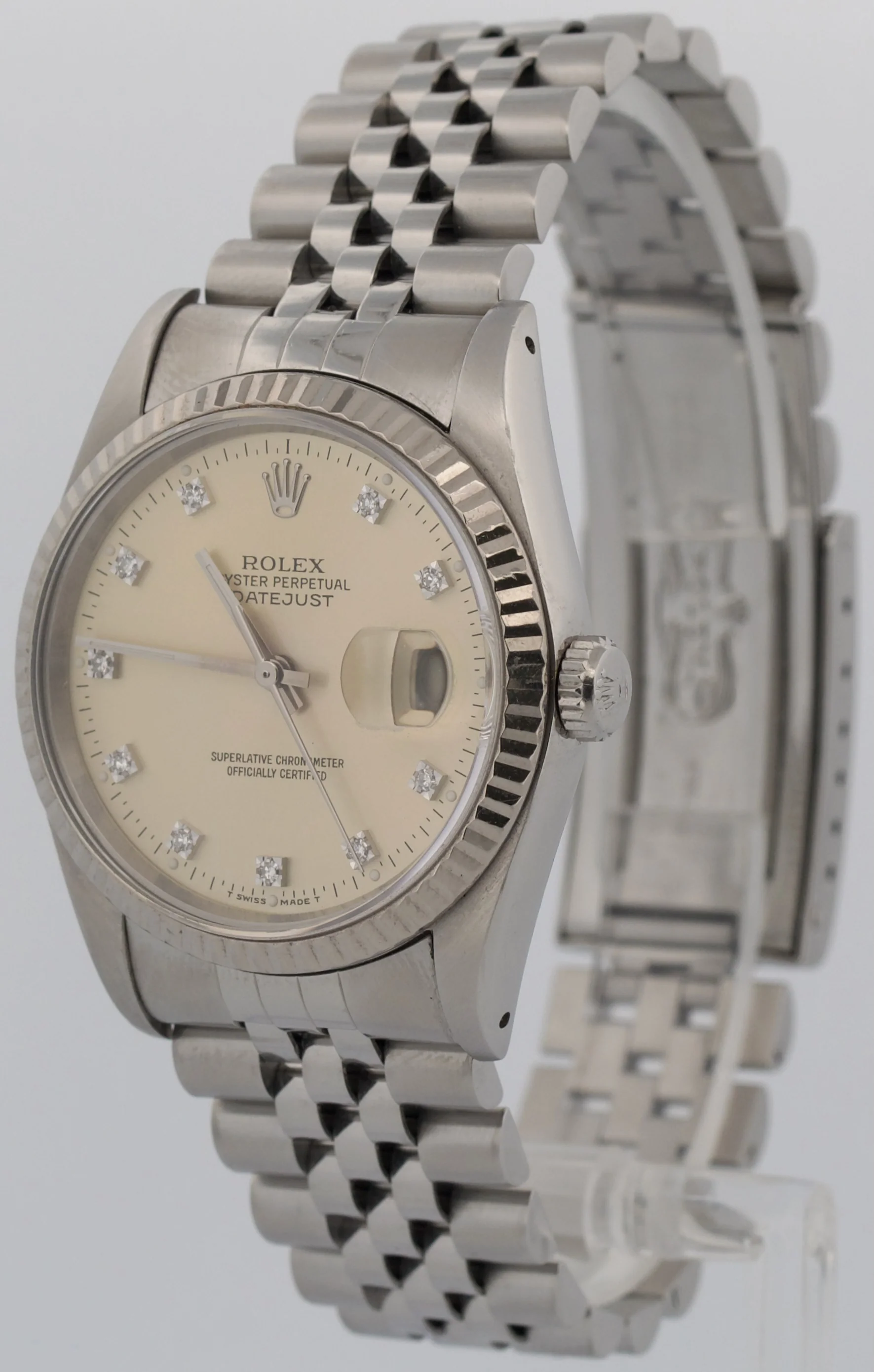 Rolex DateJust FACTORY PATINA SILVER DIAMOND 36mm 18K Gold JUBILEE Steel 16234 - Image 3