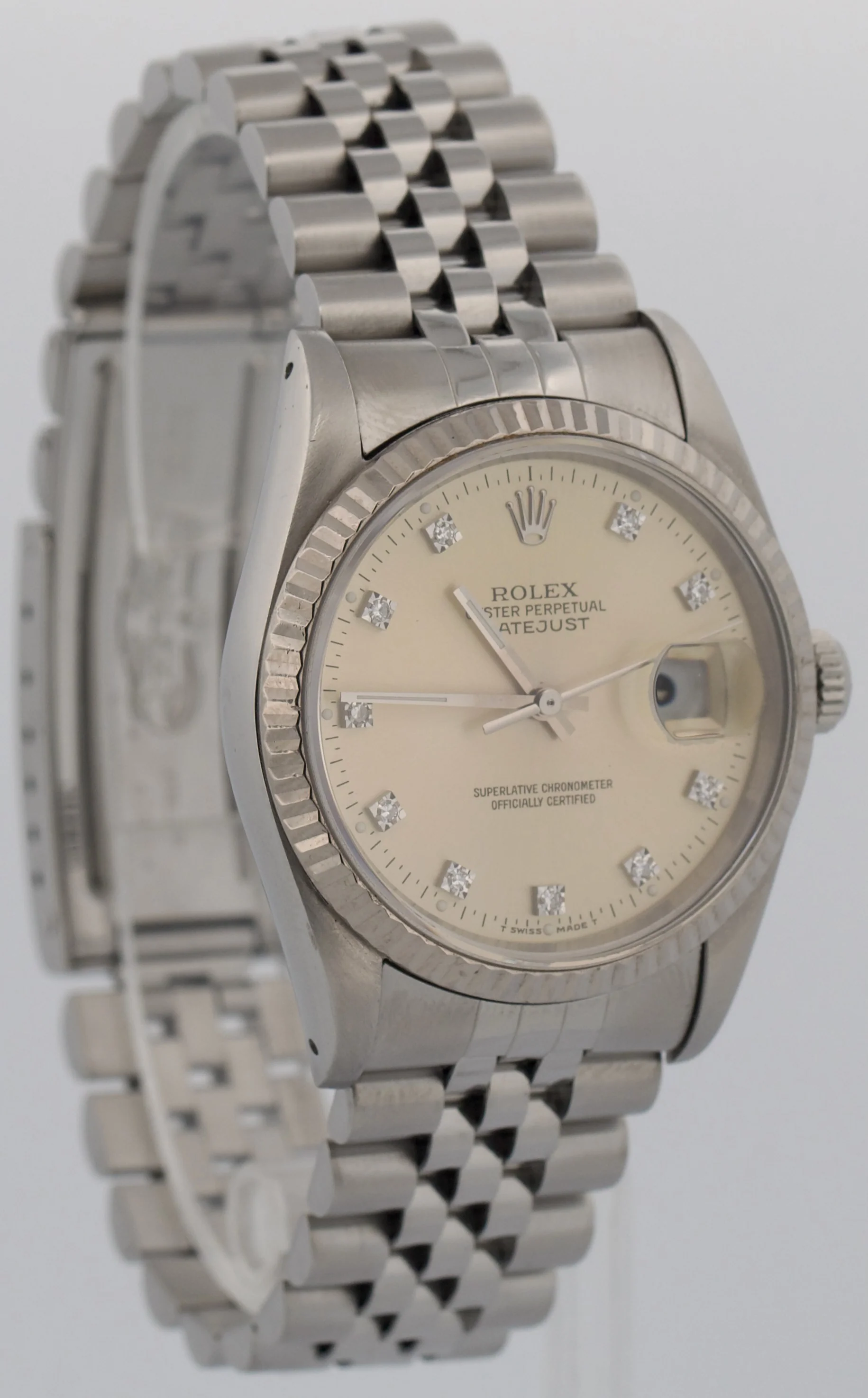 Rolex DateJust FACTORY PATINA SILVER DIAMOND 36mm 18K Gold JUBILEE Steel 16234 - Image 4