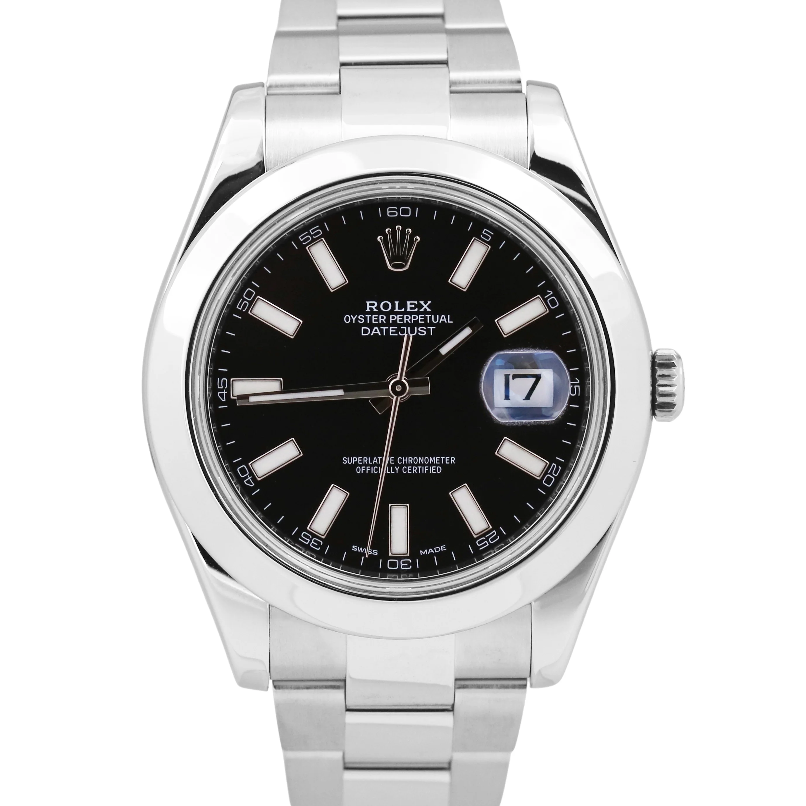 Rolex DateJust II 41mm BLACK Stainless Steel Smooth Oyster Date 116300 Watch