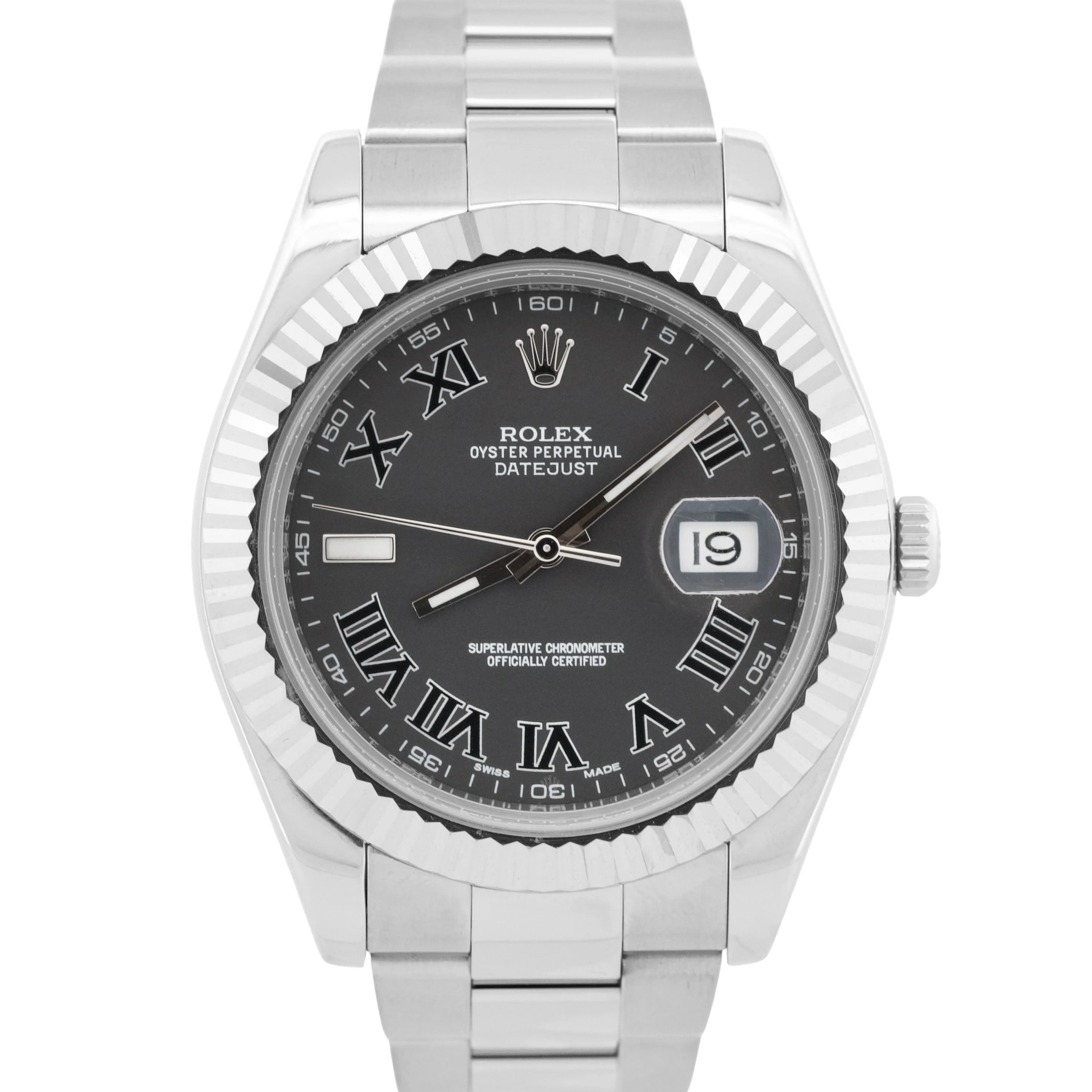 Rolex Datejust II BLACK ROMAN 41mm Stainless Steel 18k OYSTER Fluted 116334