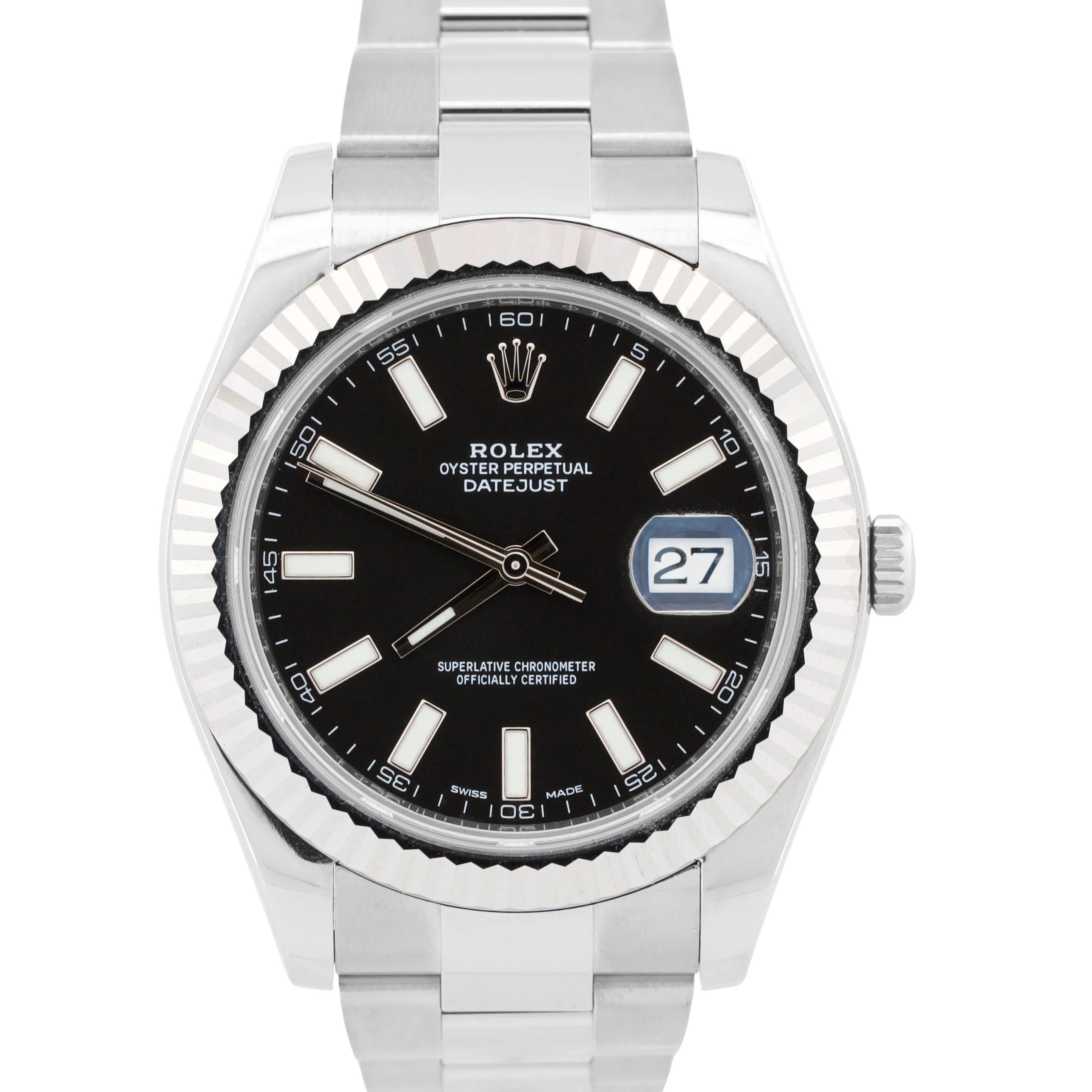 Rolex DateJust II BLACK Stainless Steel 18K Fluted OYSTER 41mm Watch 116334 BOX