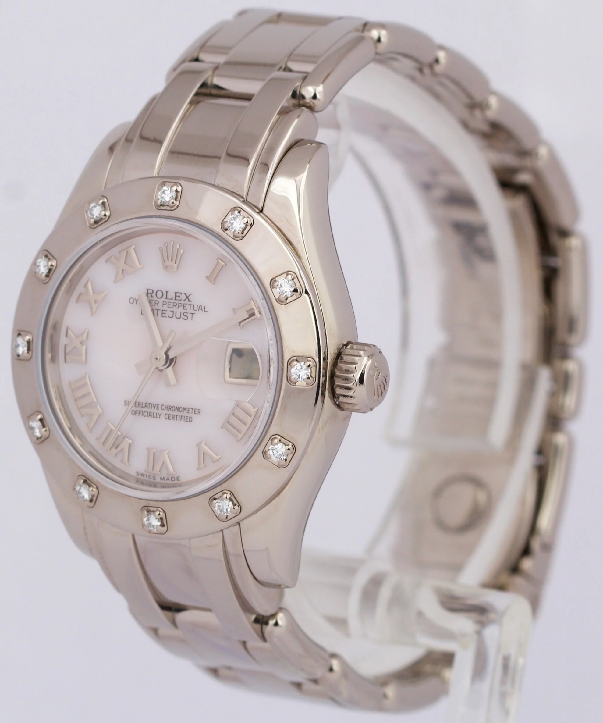 Rolex DateJust Pearlmaster 18k White Gold DIAMOND MOP ROMAN 29mm 80319 Watch BOX - Image 3