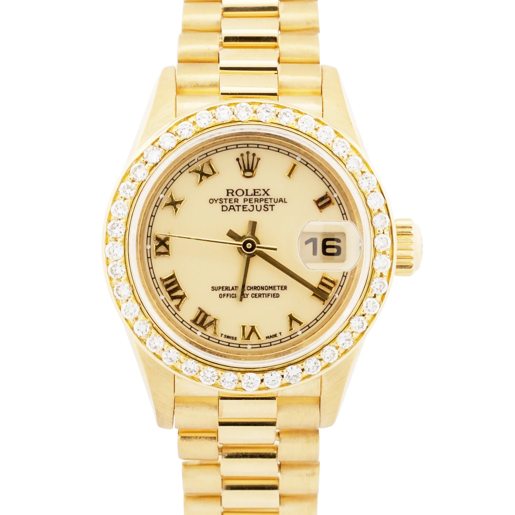 Rolex DateJust President 26mm CREAM ROMAN 18K Yellow Gold DIAMOND 79178 BOX