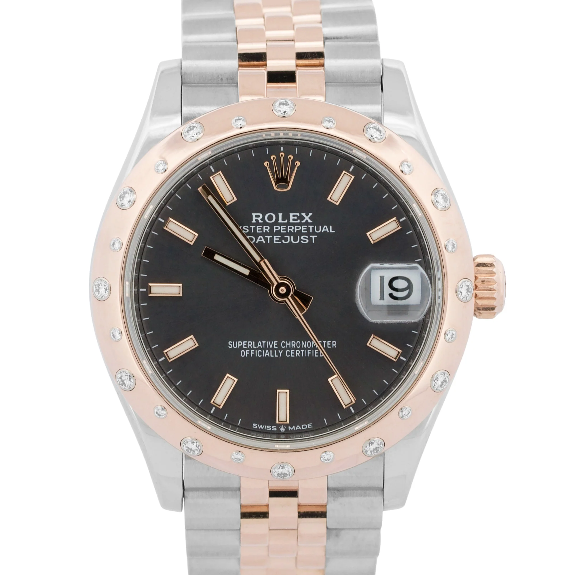 Rolex DateJust RHODIUM DIAMOND 31mm 18k Rose Gold Steel JUBILEE 278341RBR Watch