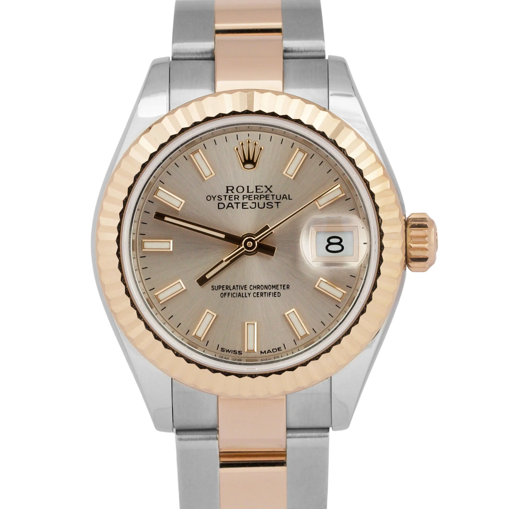 Rolex DateJust SUNDUST Pink 28mm Steel Oyster Fluted 18K Rose Gold Watch 279171