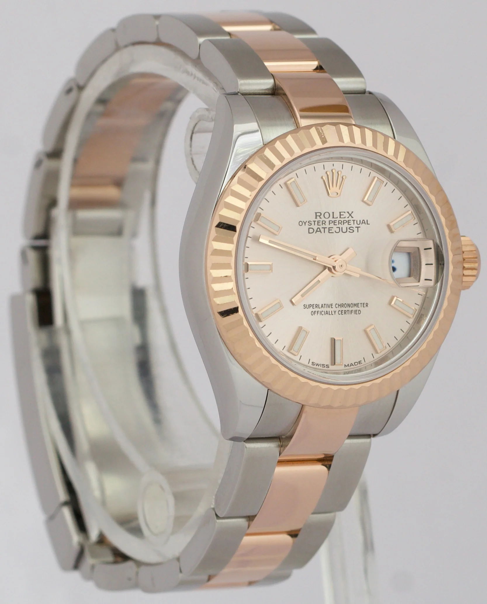 Rolex DateJust SUNDUST Pink 28mm Steel Oyster Fluted 18K Rose Gold Watch 279171 - Image 4