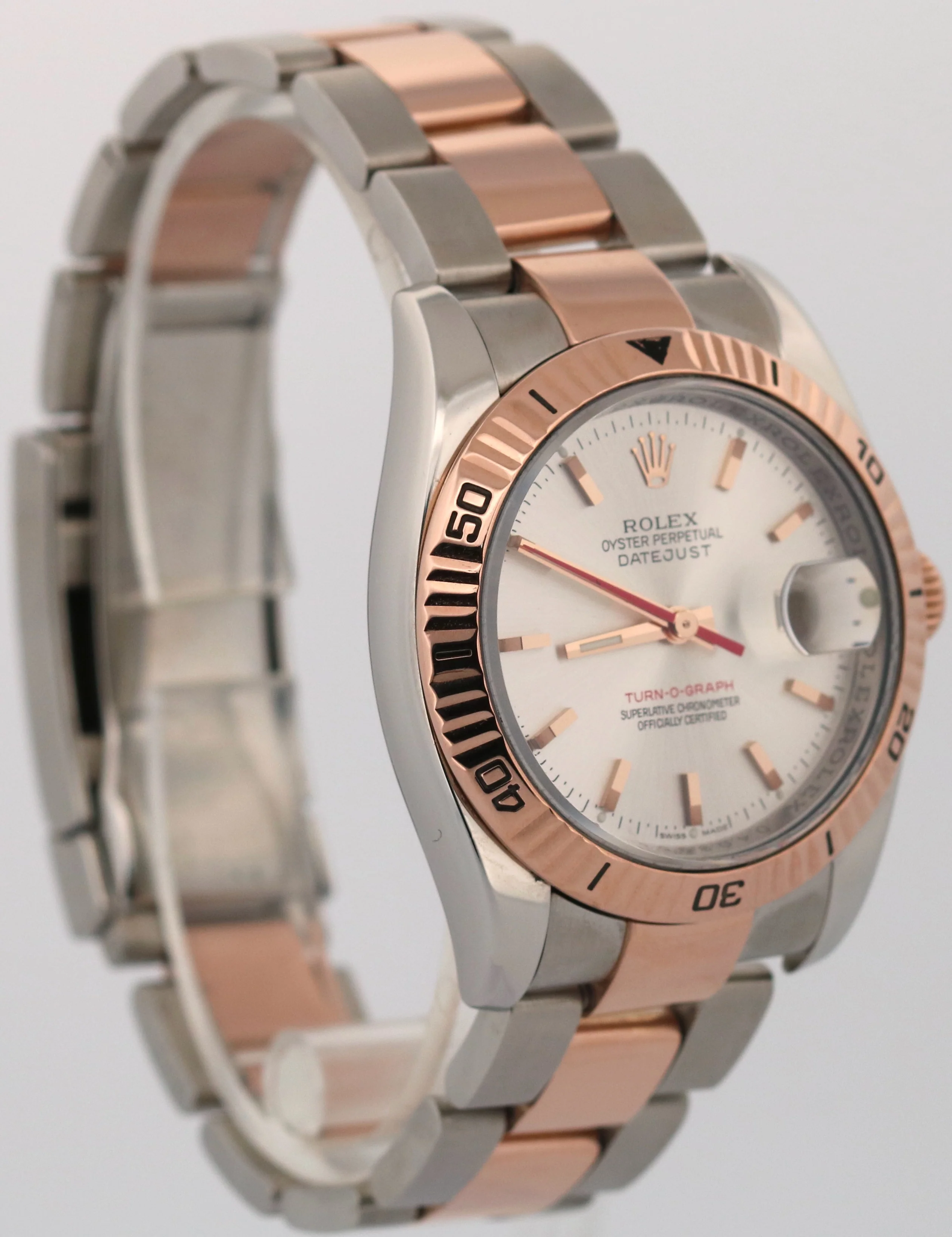 Rolex DateJust Turn-O-Graph 36mm SILVER Two-Tone 18K Rose Gold Watch 116261 - Image 3