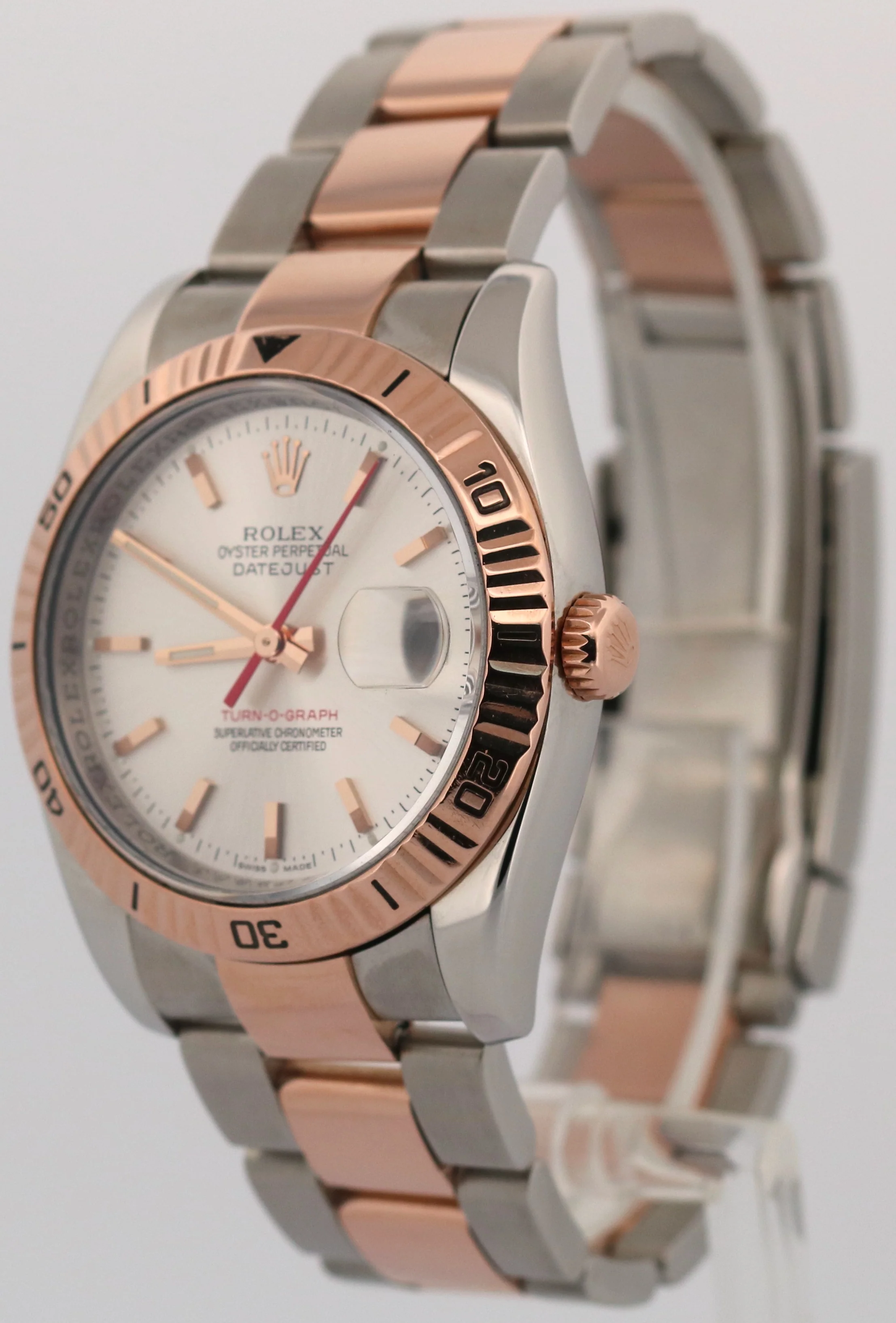 Rolex DateJust Turn-O-Graph 36mm SILVER Two-Tone 18K Rose Gold Watch 116261 - Image 4