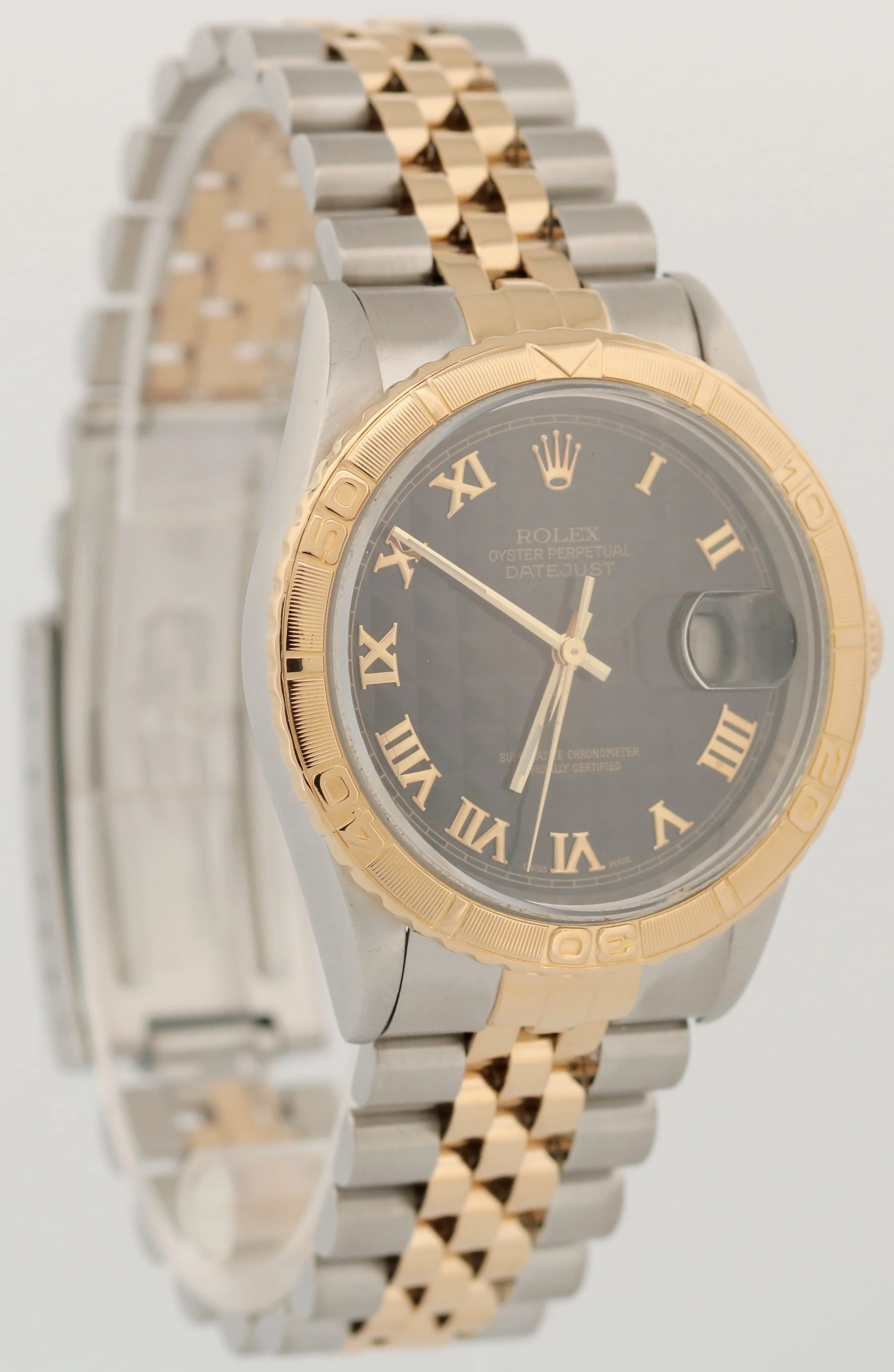 Rolex DateJust Turn-O-Graph BLACK PYRAMID ROMAN Thunderbird 36mm 18K Gold 16263 - Image 4