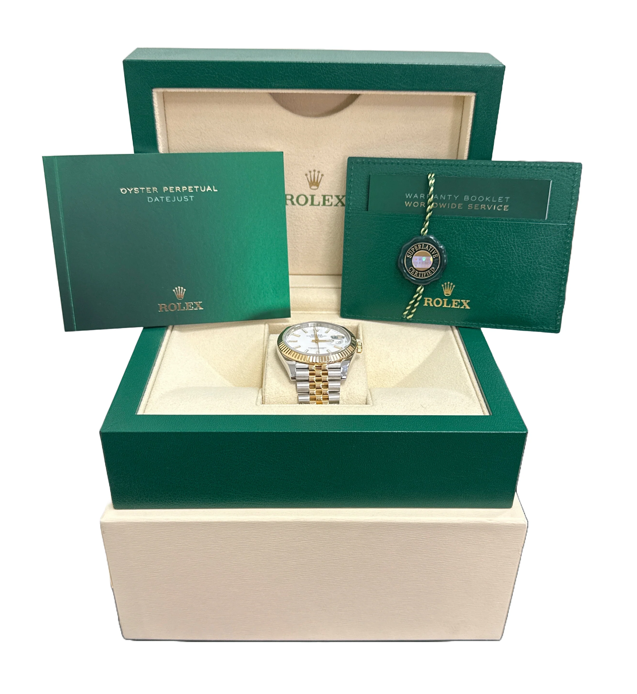 Rolex DateJust WHITE 41mm 18K Yellow Gold Fluted Steel JUBILEE 41mm 126333 BOX - Image 2