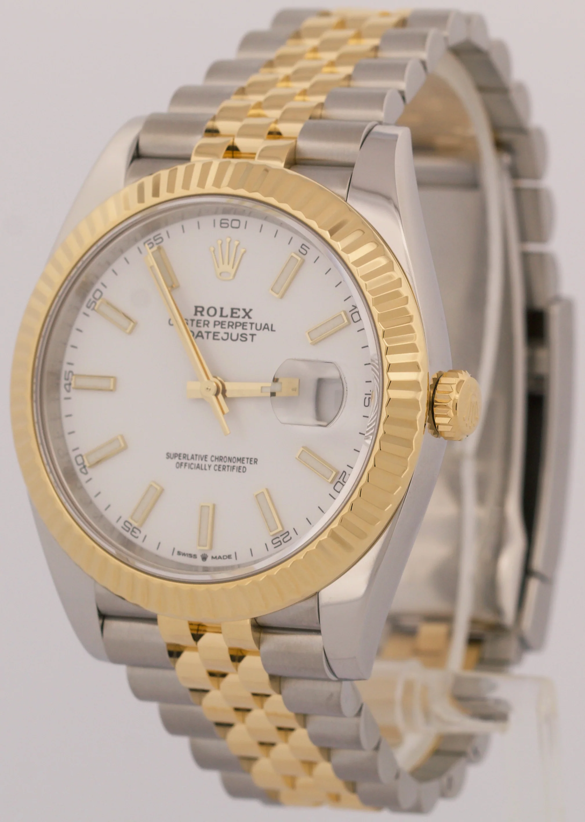 Rolex DateJust WHITE 41mm 18K Yellow Gold Fluted Steel JUBILEE 41mm 126333 BOX - Image 3