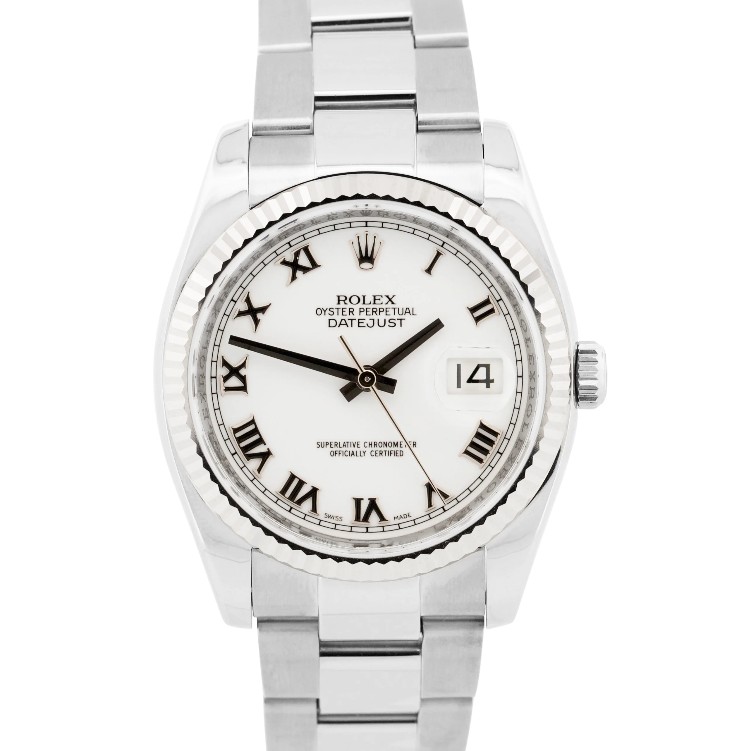 Rolex DateJust WHITE ROMAN 36mm 18K White Gold Steel OYSTER 116234 Watch BOX