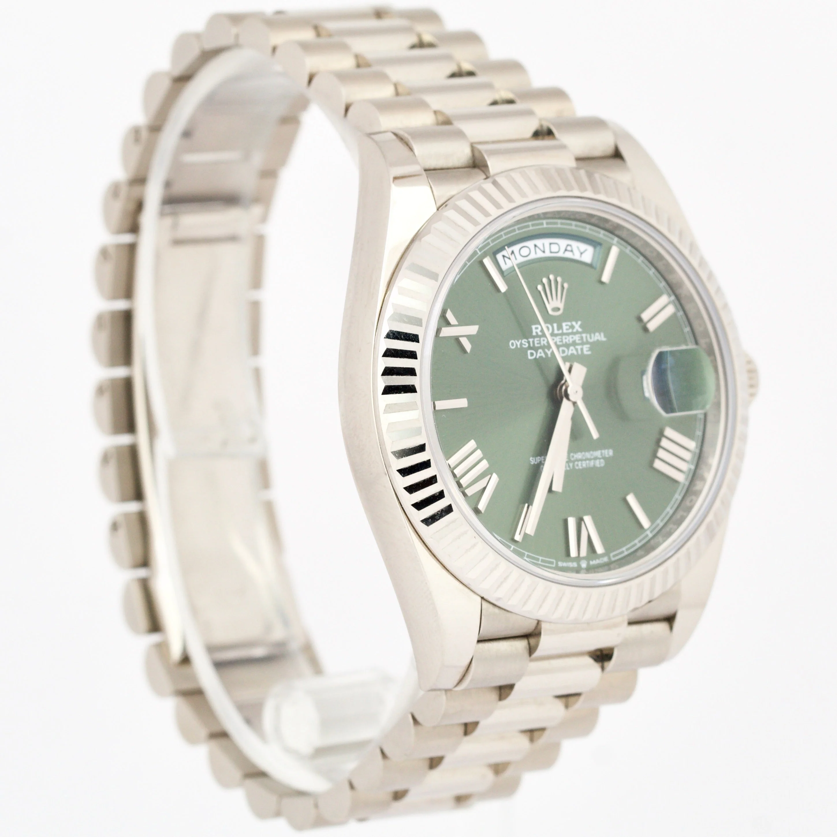 Rolex Day-Date 40mm OLIVE Green Roman President 18K White Gold 228239 Watch BOX - Image 4