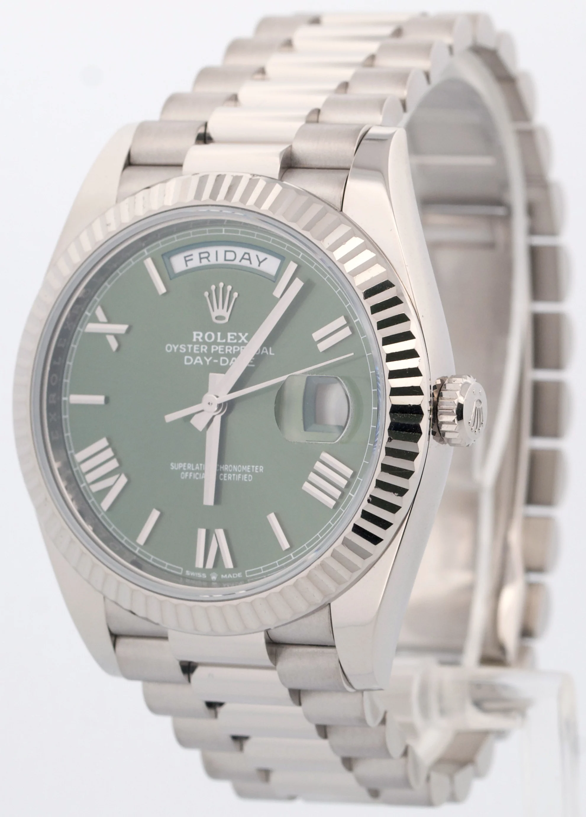 Rolex Day-Date 40mm OLIVE ROMAN Green President 18K White Gold 228239 Watch BOX - Image 3