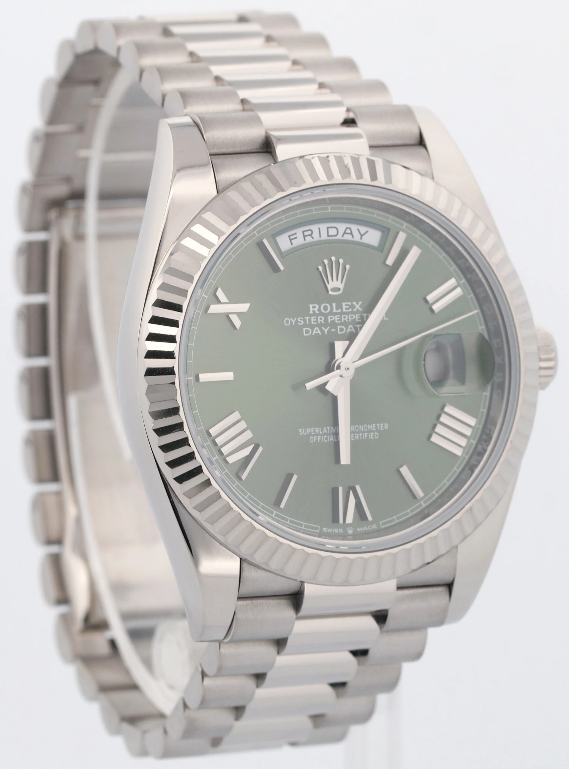 Rolex Day-Date 40mm OLIVE ROMAN Green President 18K White Gold 228239 Watch BOX - Image 4