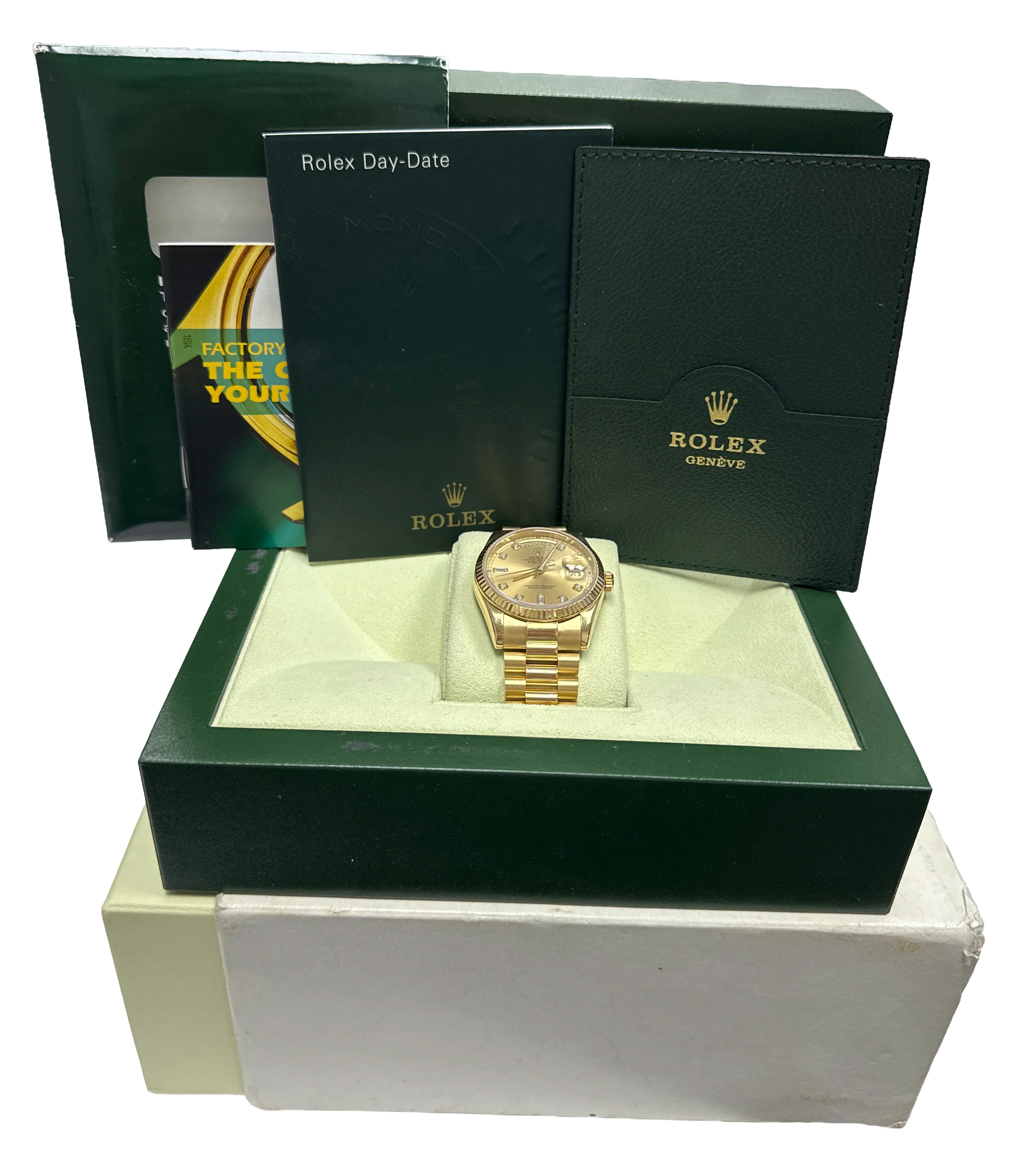 Rolex Day-Date FACTORY CHAMPAGNE DIAMOND 18K Yellow Gold Fluted 36mm 118238 BOX - Image 2