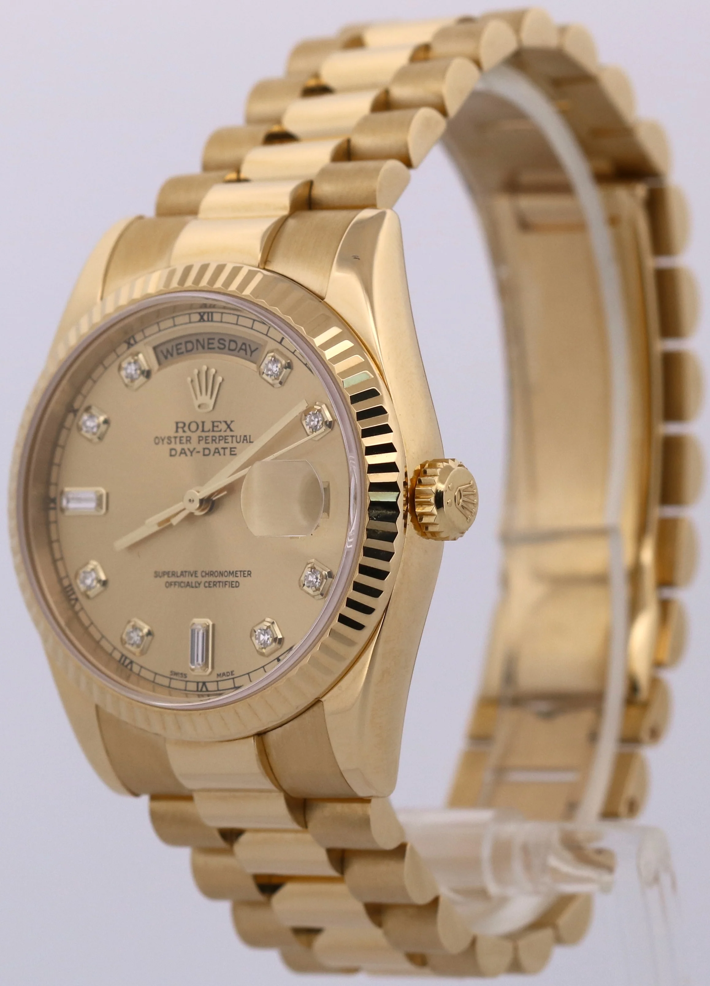 Rolex Day-Date FACTORY CHAMPAGNE DIAMOND 18K Yellow Gold Fluted 36mm 118238 BOX - Image 3