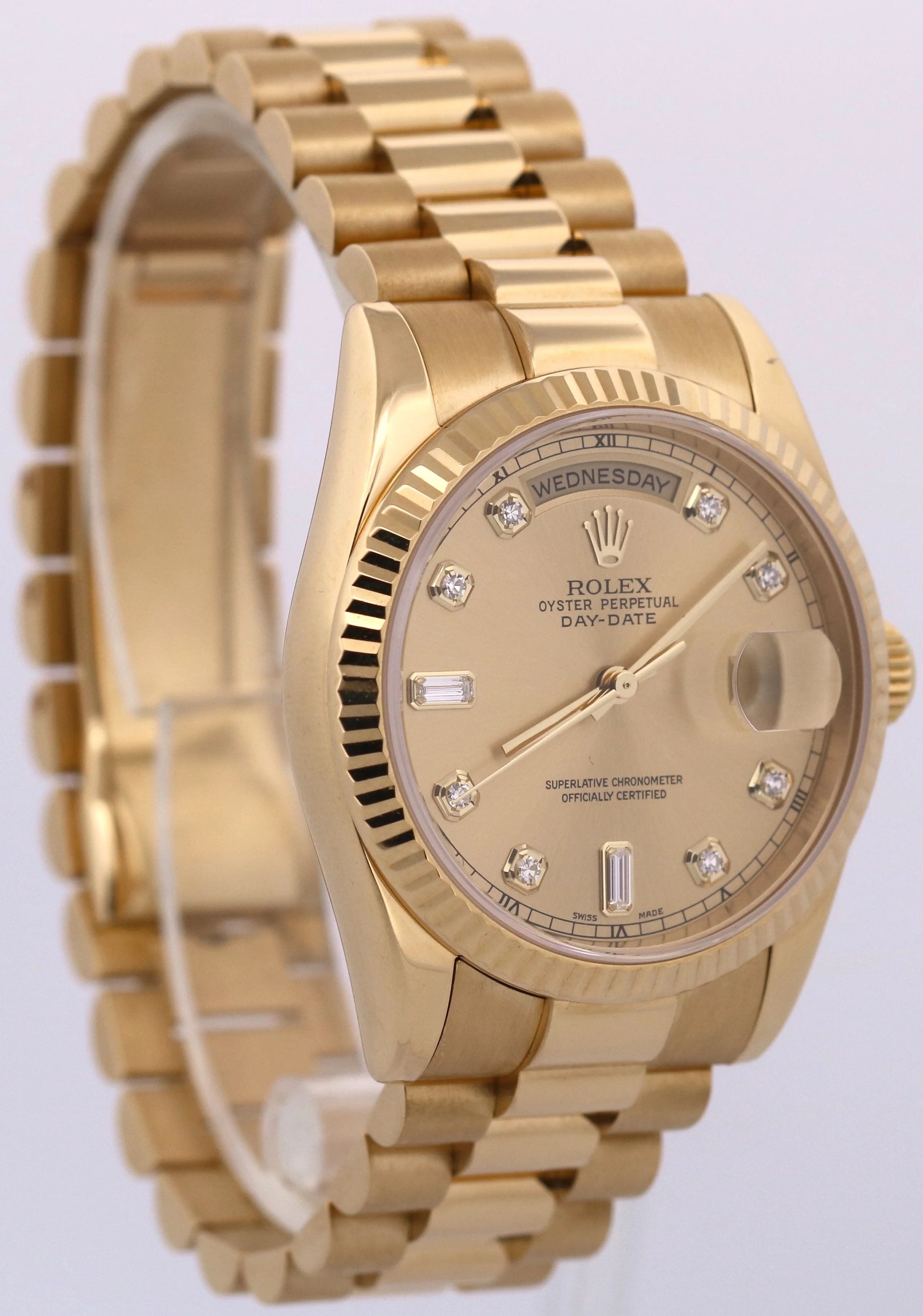 Rolex Day-Date FACTORY CHAMPAGNE DIAMOND 18K Yellow Gold Fluted 36mm 118238 BOX - Image 4