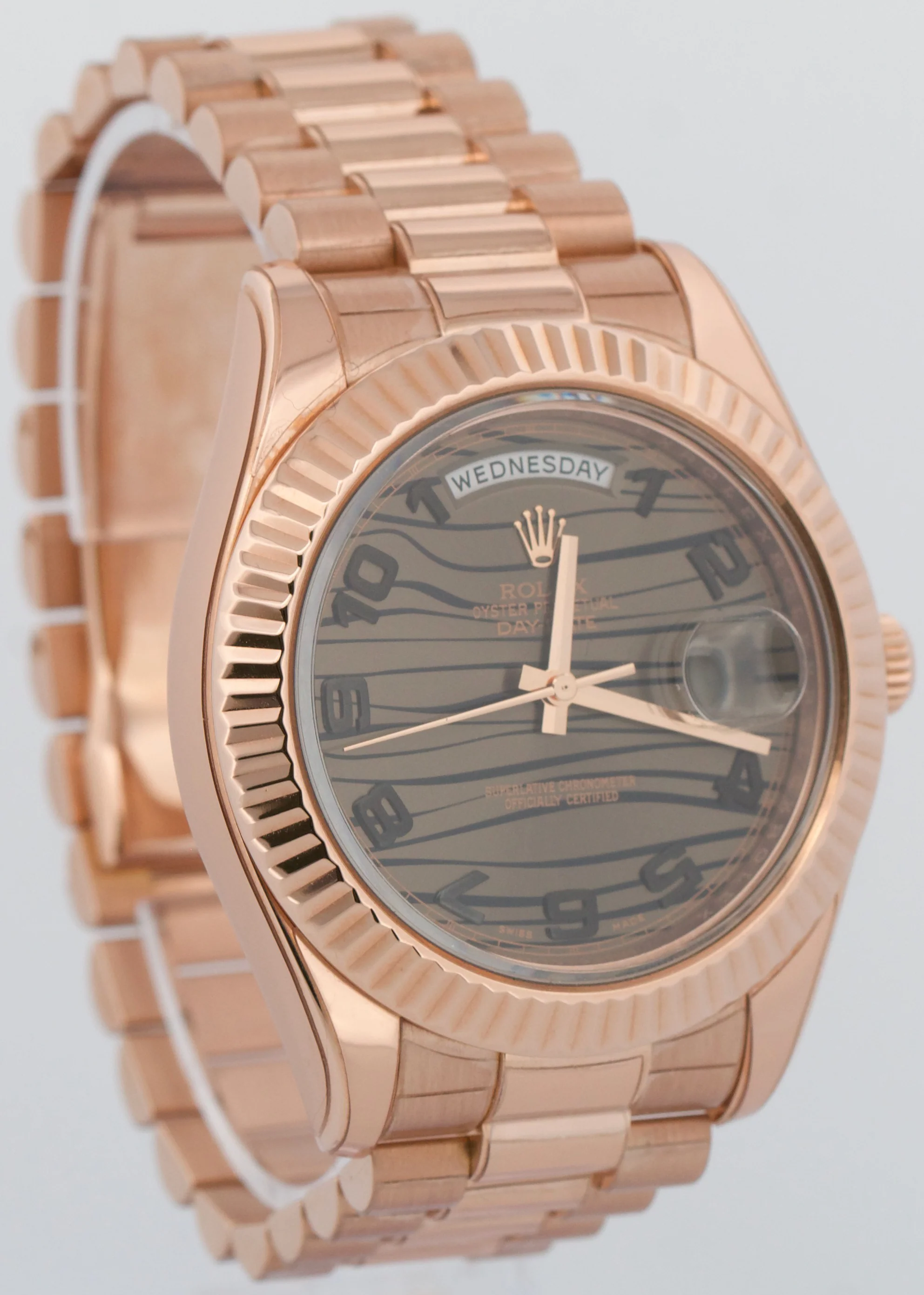 Rolex Day-Date II 41mm President Brown CHOCOLATE WAVE 18K Rose Gold 218235 BOX - Image 4