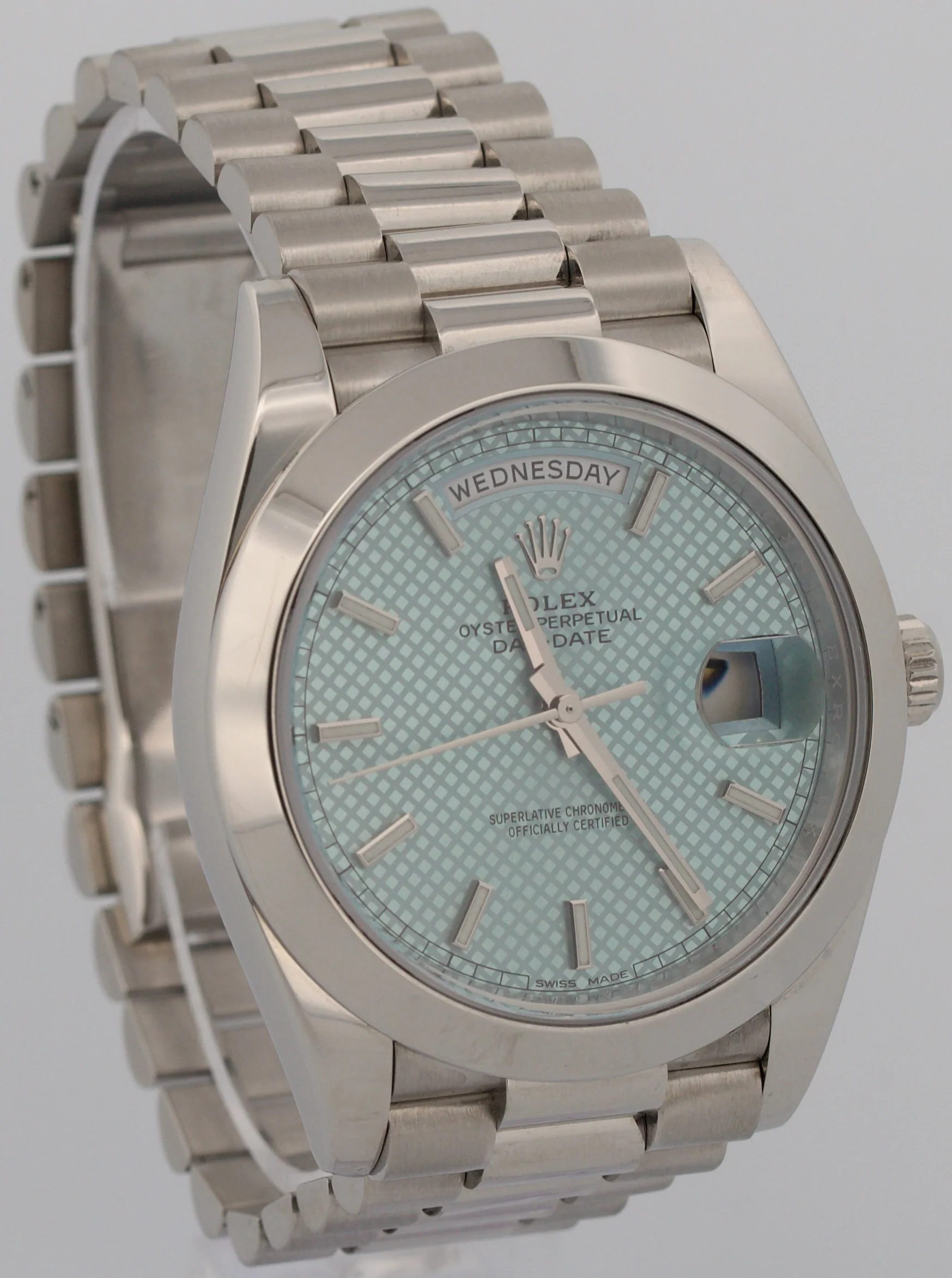 Rolex Day-Date President 40mm 950 Platinum GLACIER BLUE MOTIF Smooth 228206 BOX - Image 4
