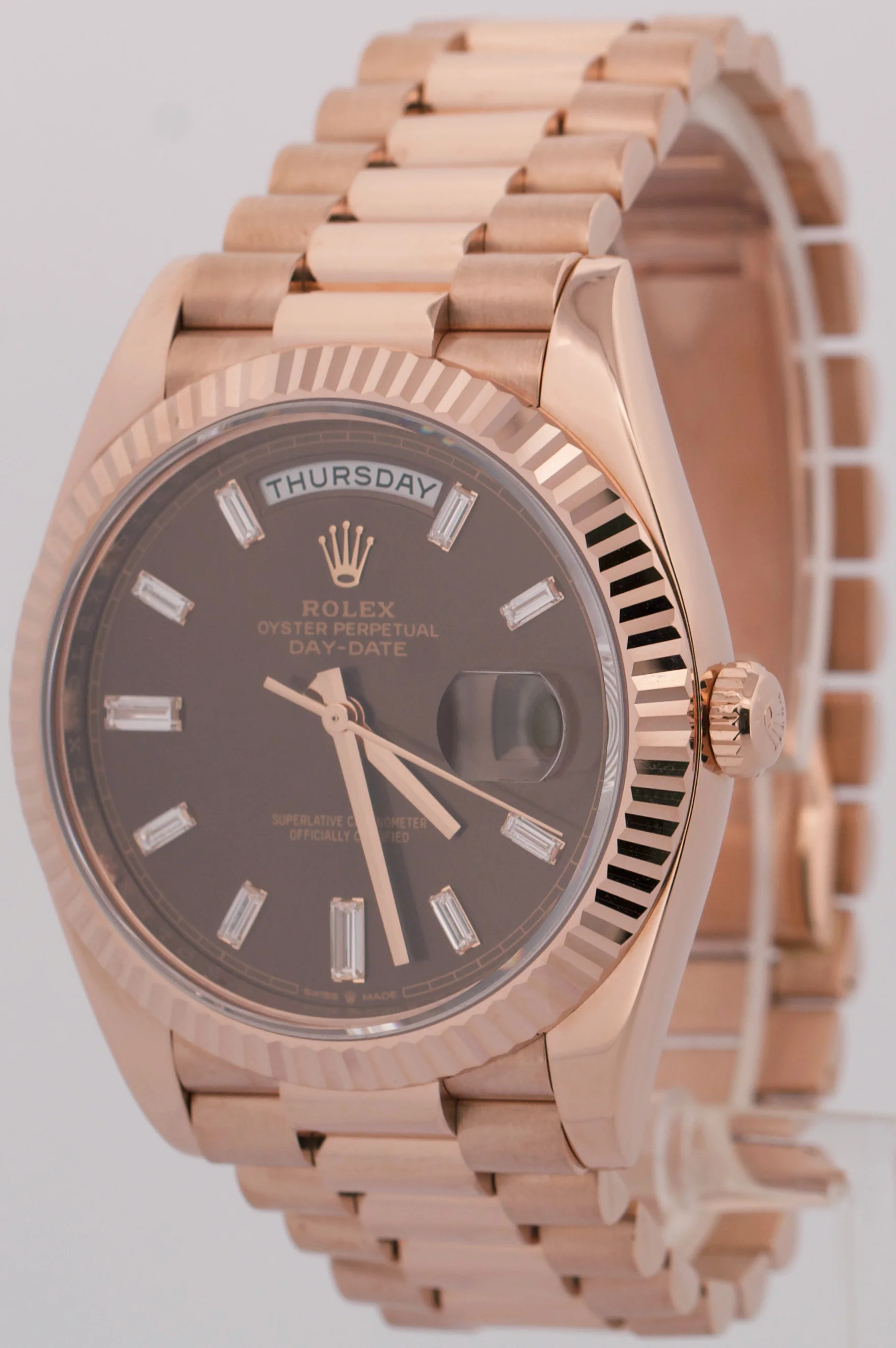 Rolex Day-Date President 40mm FACTORY CHOCOLATE BAGUETTE 18K Gold 228235 BOX - Image 3