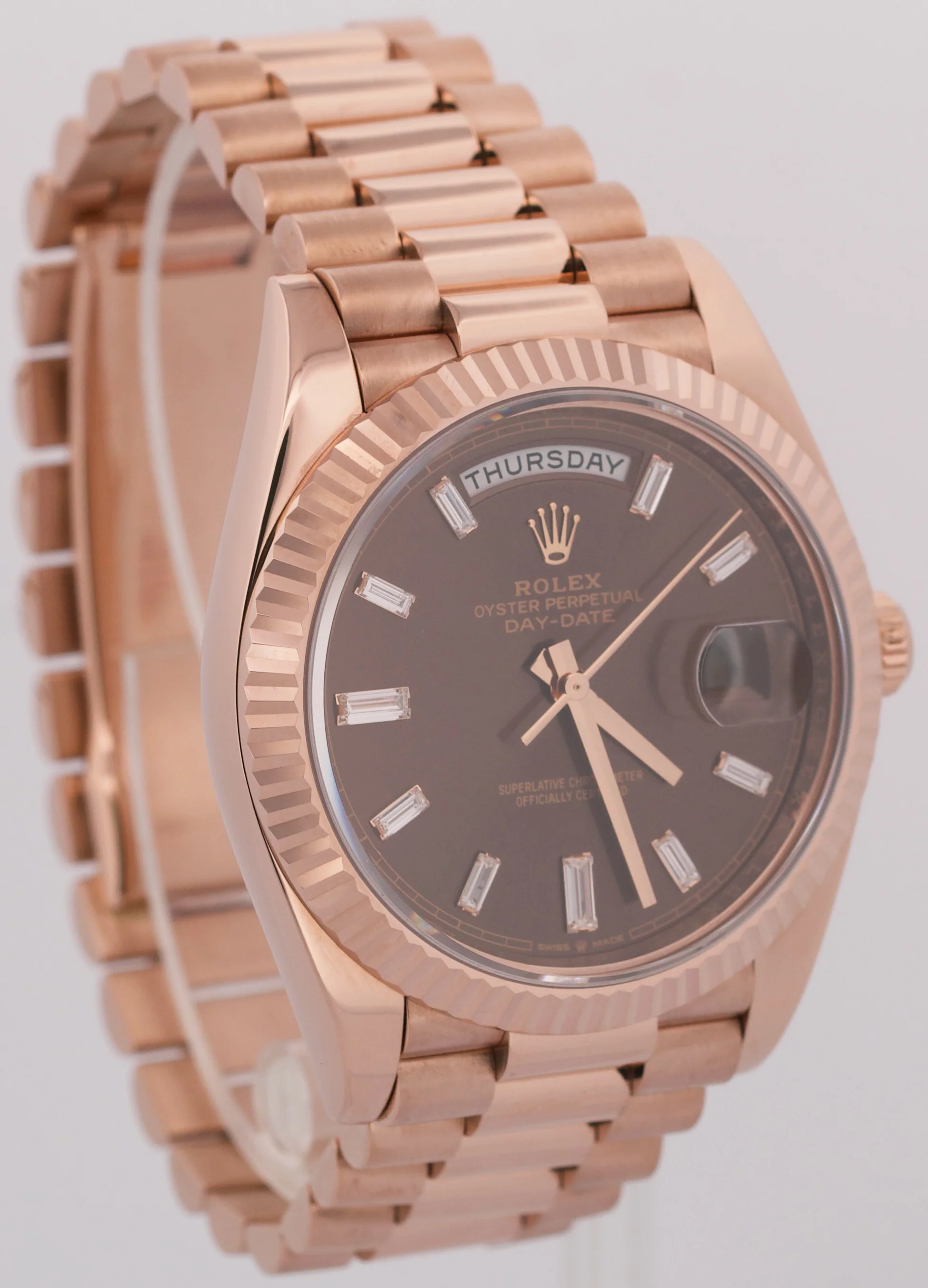 Rolex Day-Date President 40mm FACTORY CHOCOLATE BAGUETTE 18K Gold 228235 BOX - Image 4