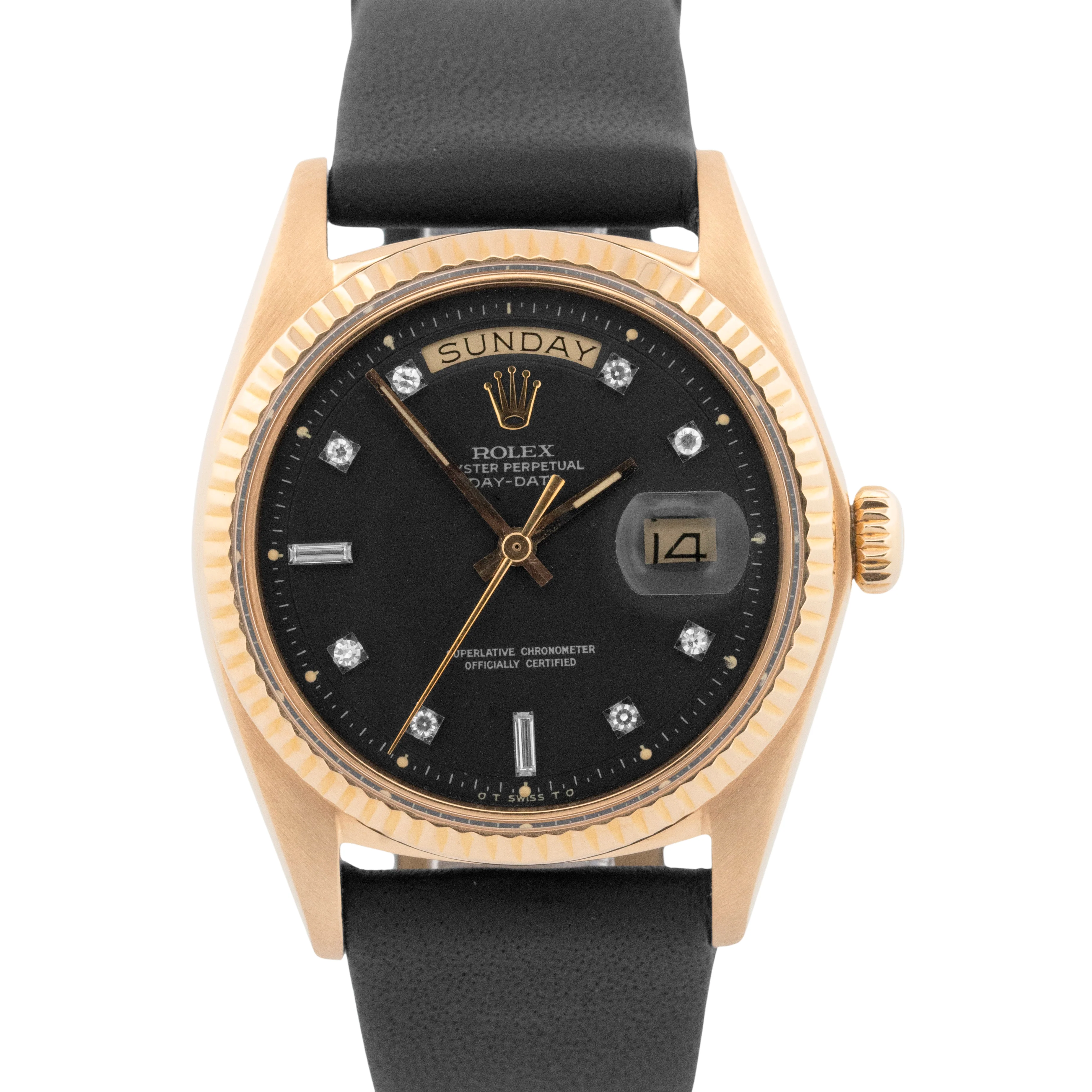 Rolex Day-Date President Black DIAMOND DIAL 18K Yellow Gold Fluted 36mm Watch 18