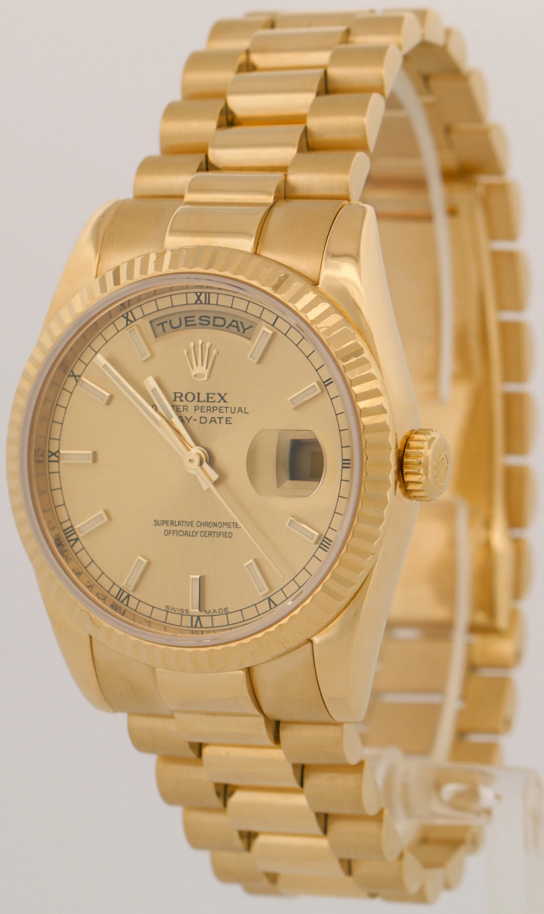 Rolex Day-Date President CHAMPAGNE 18K Yellow Gold Fluted 36mm 118238 Watch - Image 3