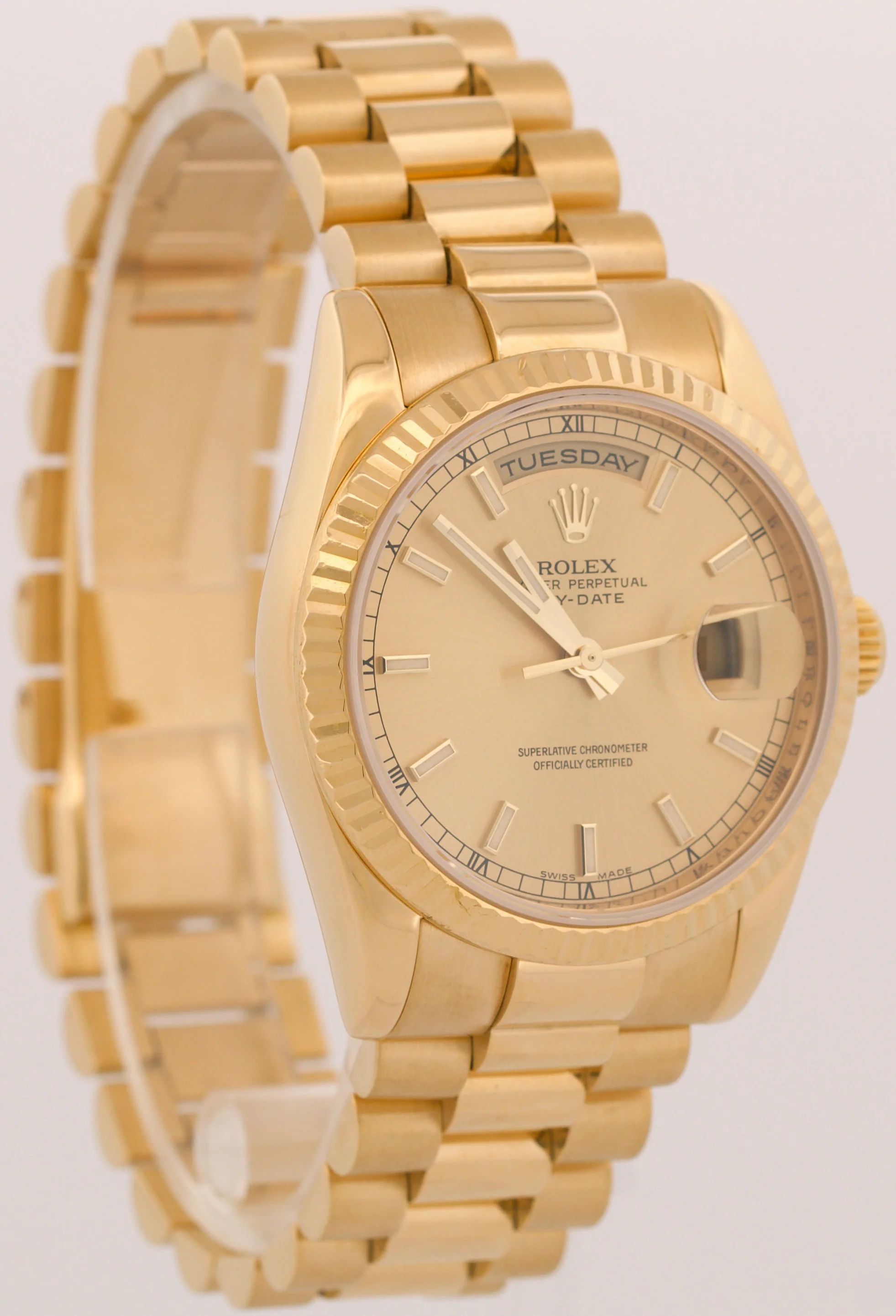 Rolex Day-Date President CHAMPAGNE 18K Yellow Gold Fluted 36mm 118238 Watch - Image 4