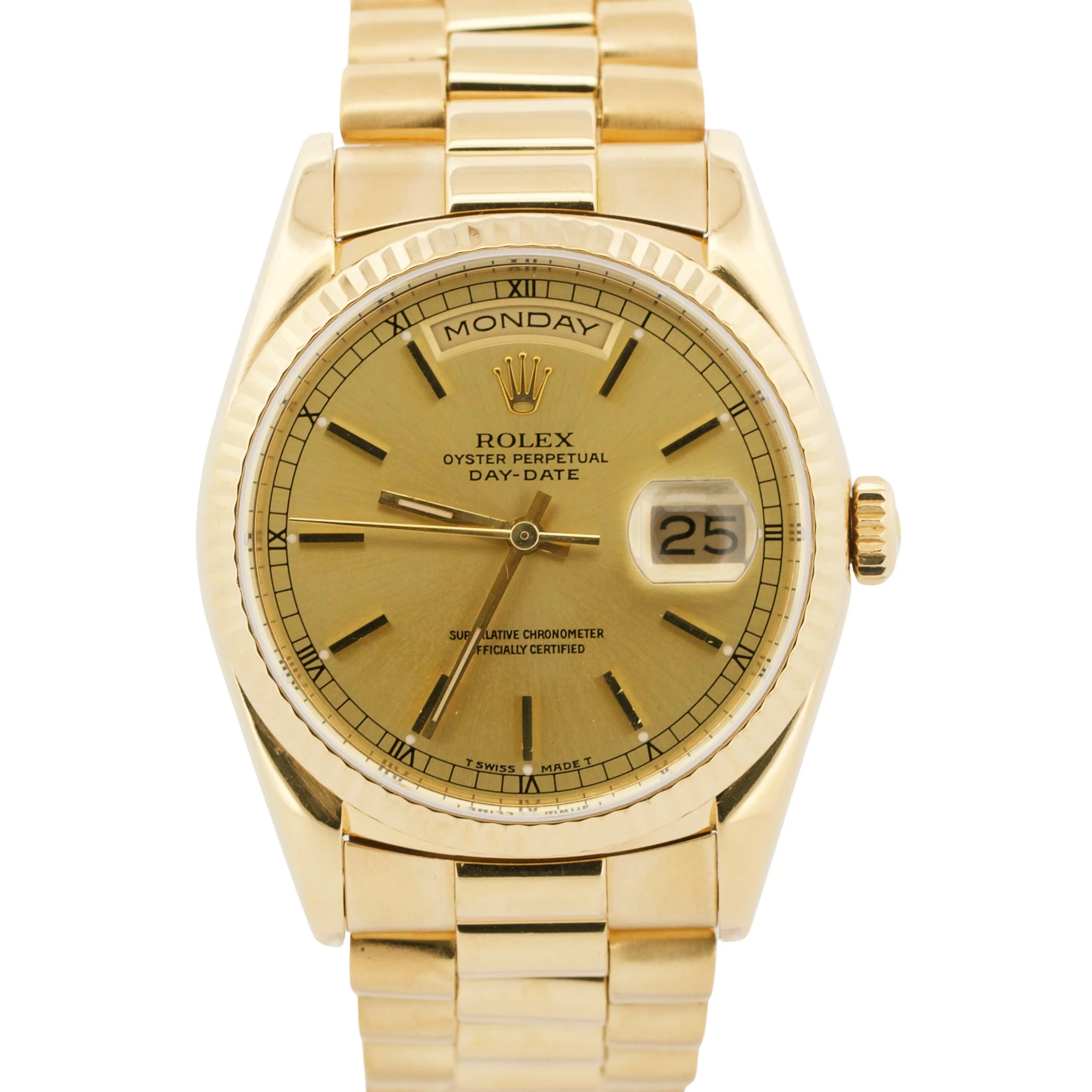 Rolex Day-Date President CHAMPAGNE 36mm 18K Yellow Gold Fluted 18238 Watch