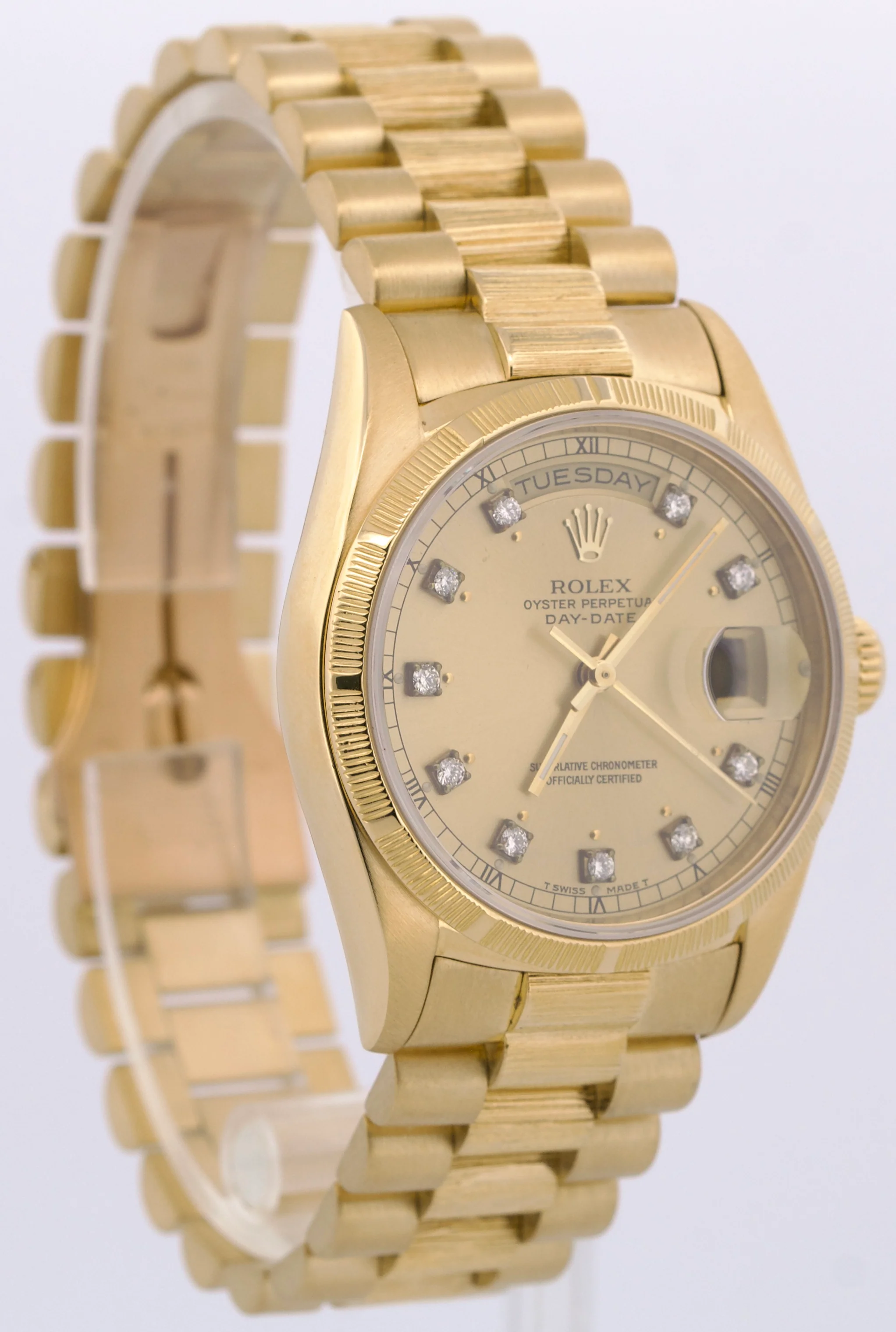 Rolex Day-Date President CHAMPAGNE DIAMOND 18K Yellow Gold BARK 36mm 18308 Watch - Image 4