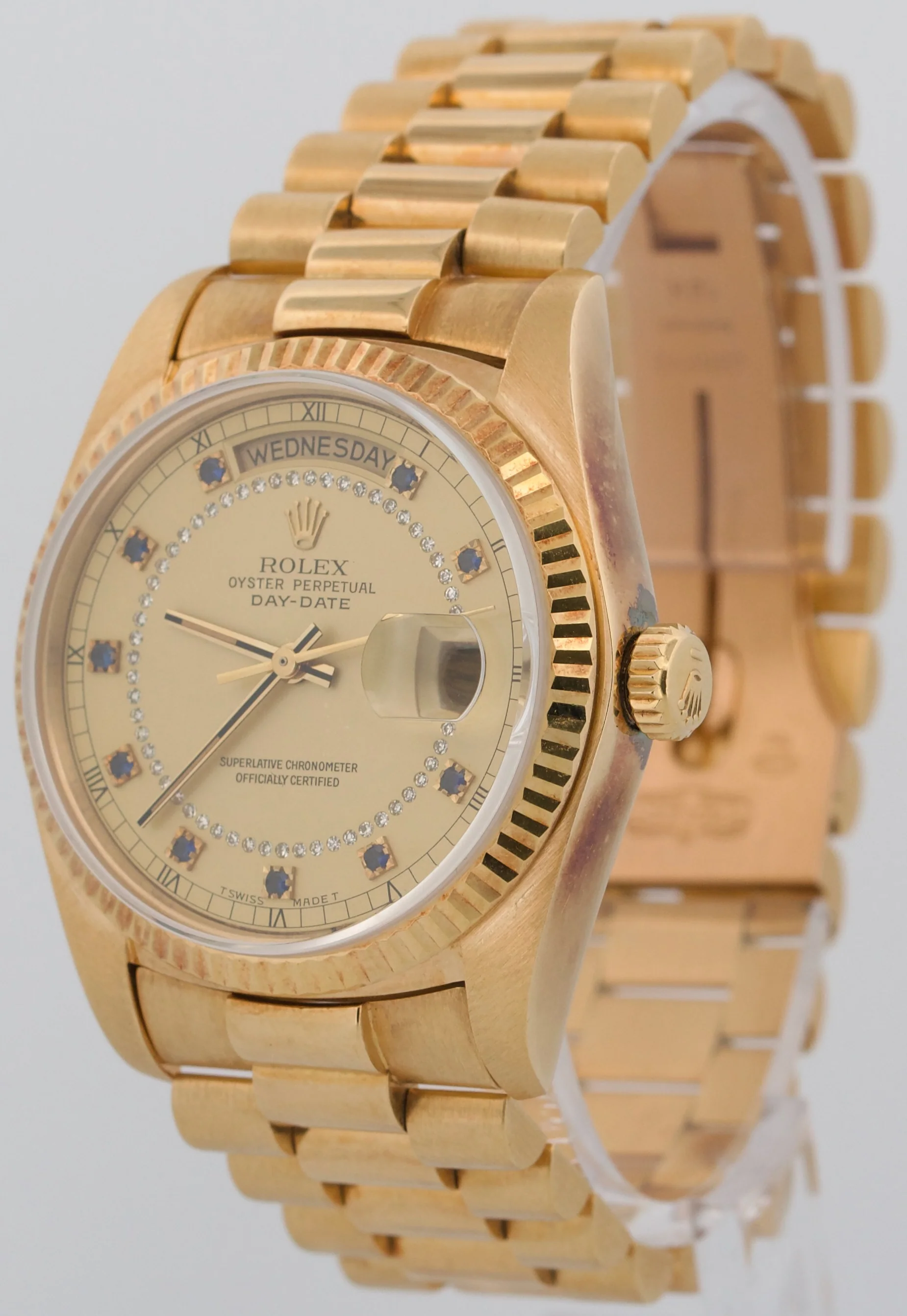 Rolex Day-Date President CHAMPAGNE DIAMOND SAPPHIRE STRING 36mm 18K Gold 18038 - Image 3