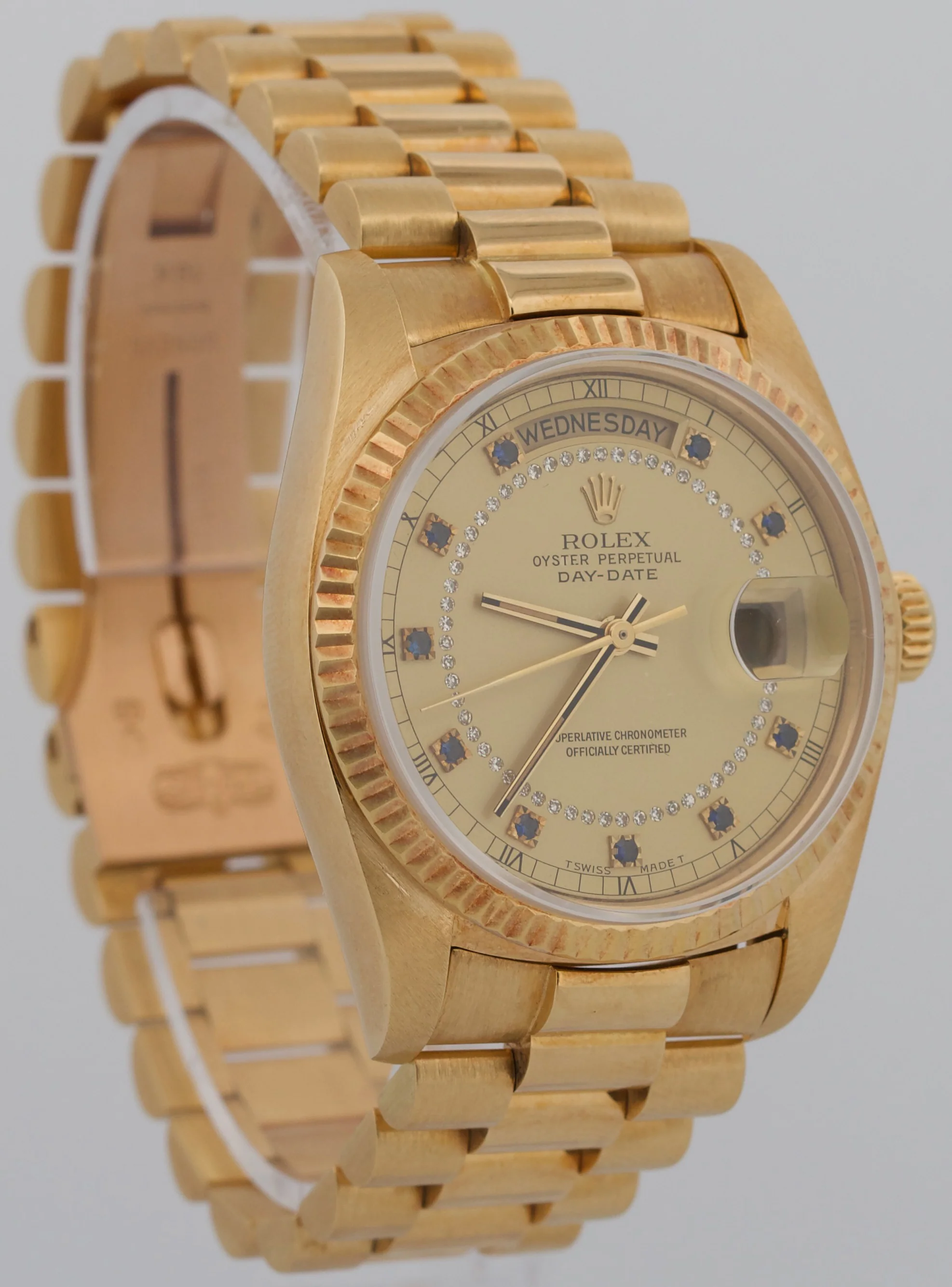 Rolex Day-Date President CHAMPAGNE DIAMOND SAPPHIRE STRING 36mm 18K Gold 18038 - Image 4