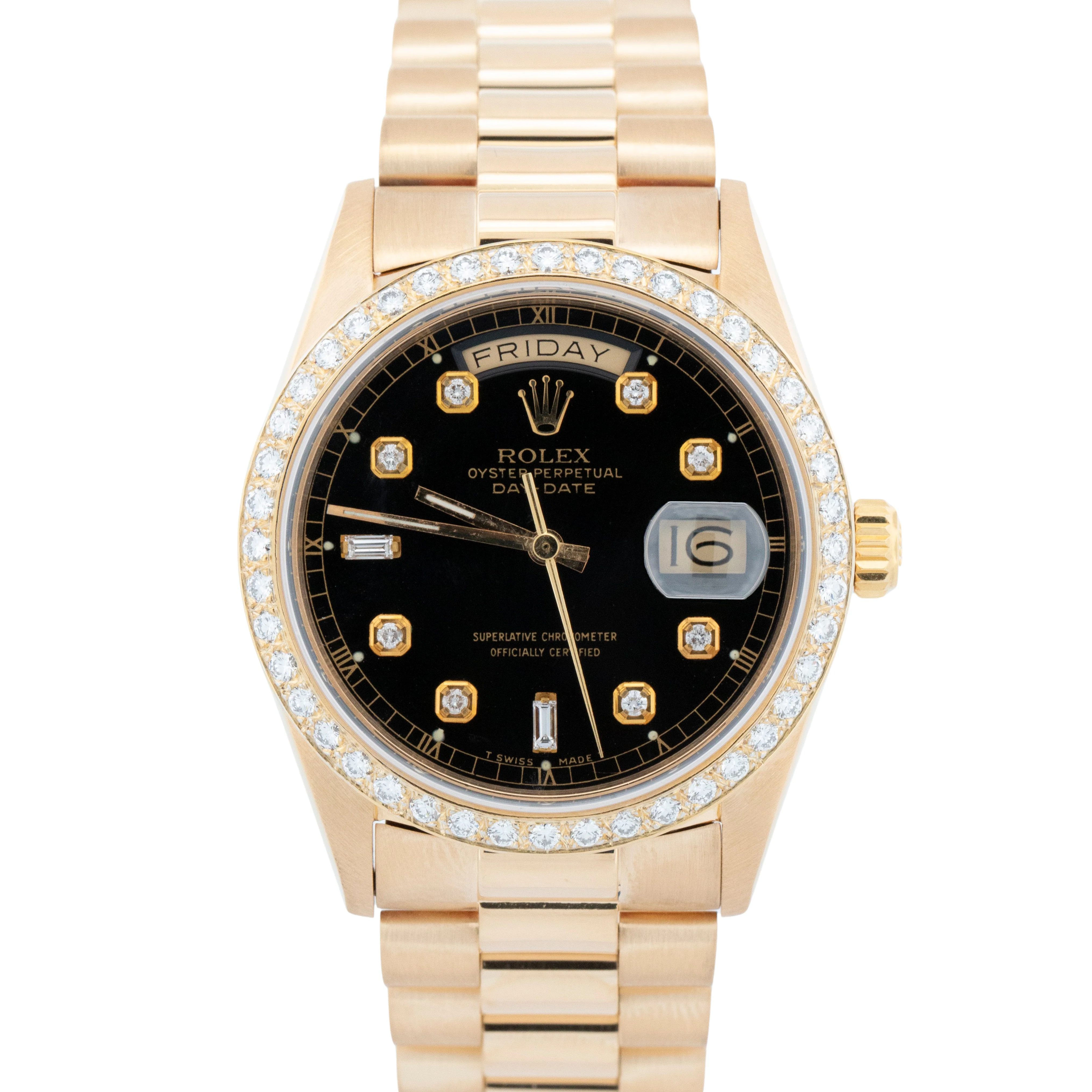 Rolex Day-Date President DIAMOND Black 36mm 18K Yellow Gold 18038 Watch