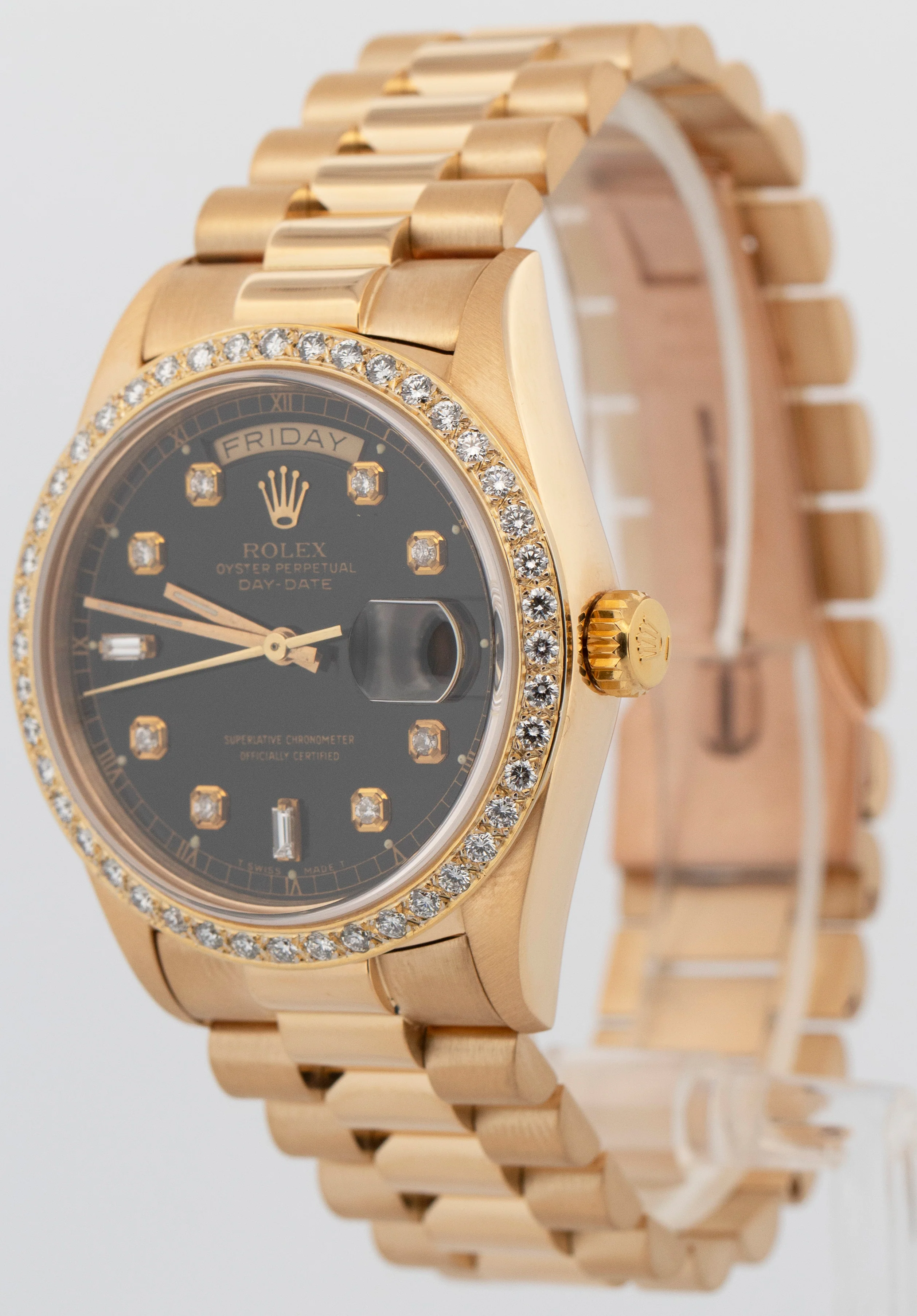 Rolex Day-Date President DIAMOND Black 36mm 18K Yellow Gold 18038 Watch - Image 3